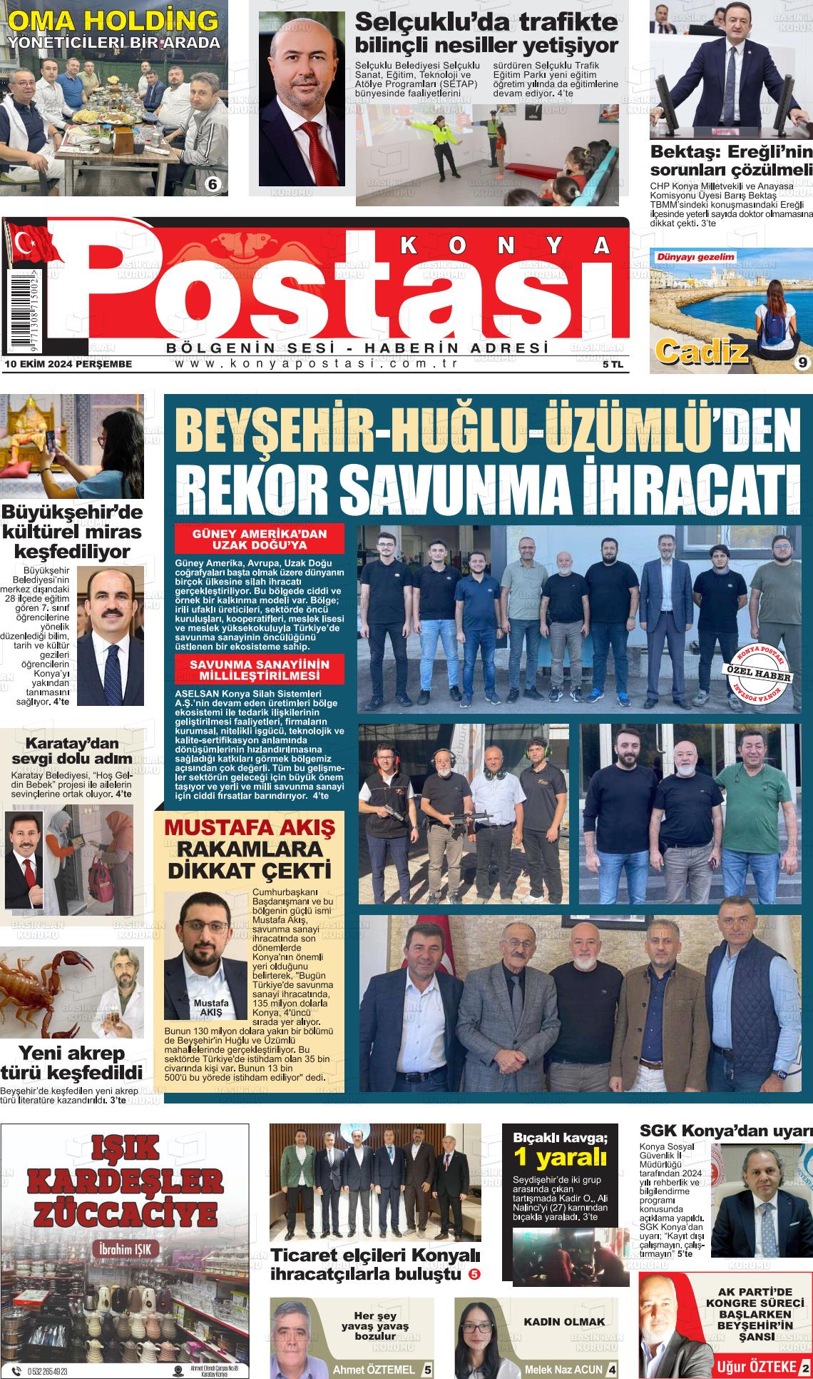 10 Ekim 2024 Konya Postası Gazete Manşeti