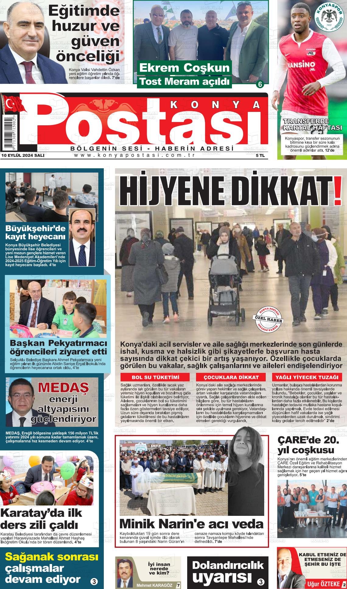 10 Eylül 2024 Konya Postası Gazete Manşeti