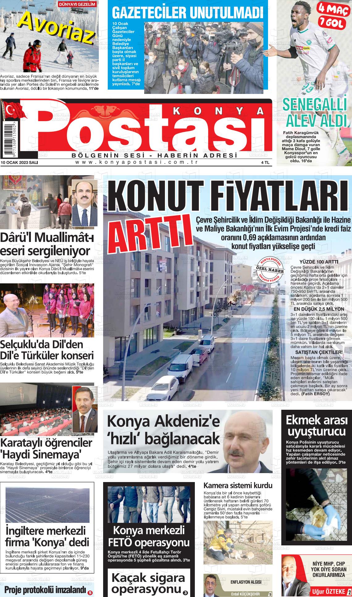 10 Ocak 2023 Konya Postası Gazete Manşeti