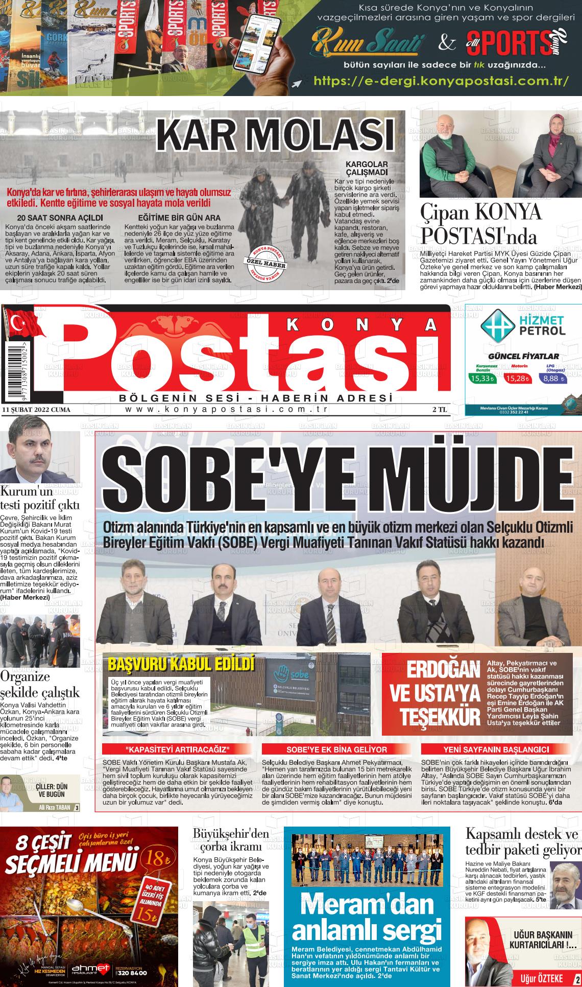 11 Nisan 2022 Konya Postası Gazete Manşeti