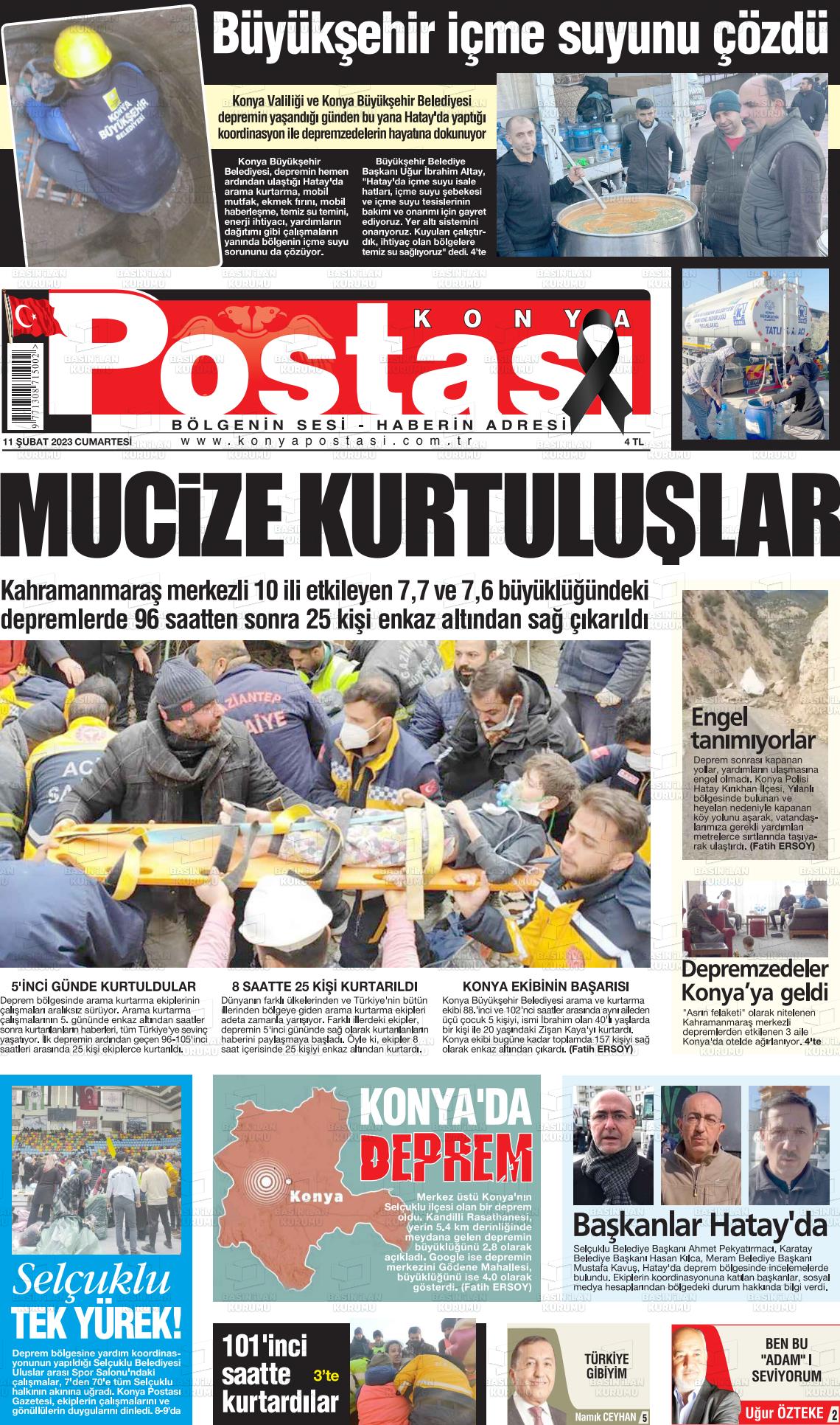 11 Şubat 2023 Konya Postası Gazete Manşeti