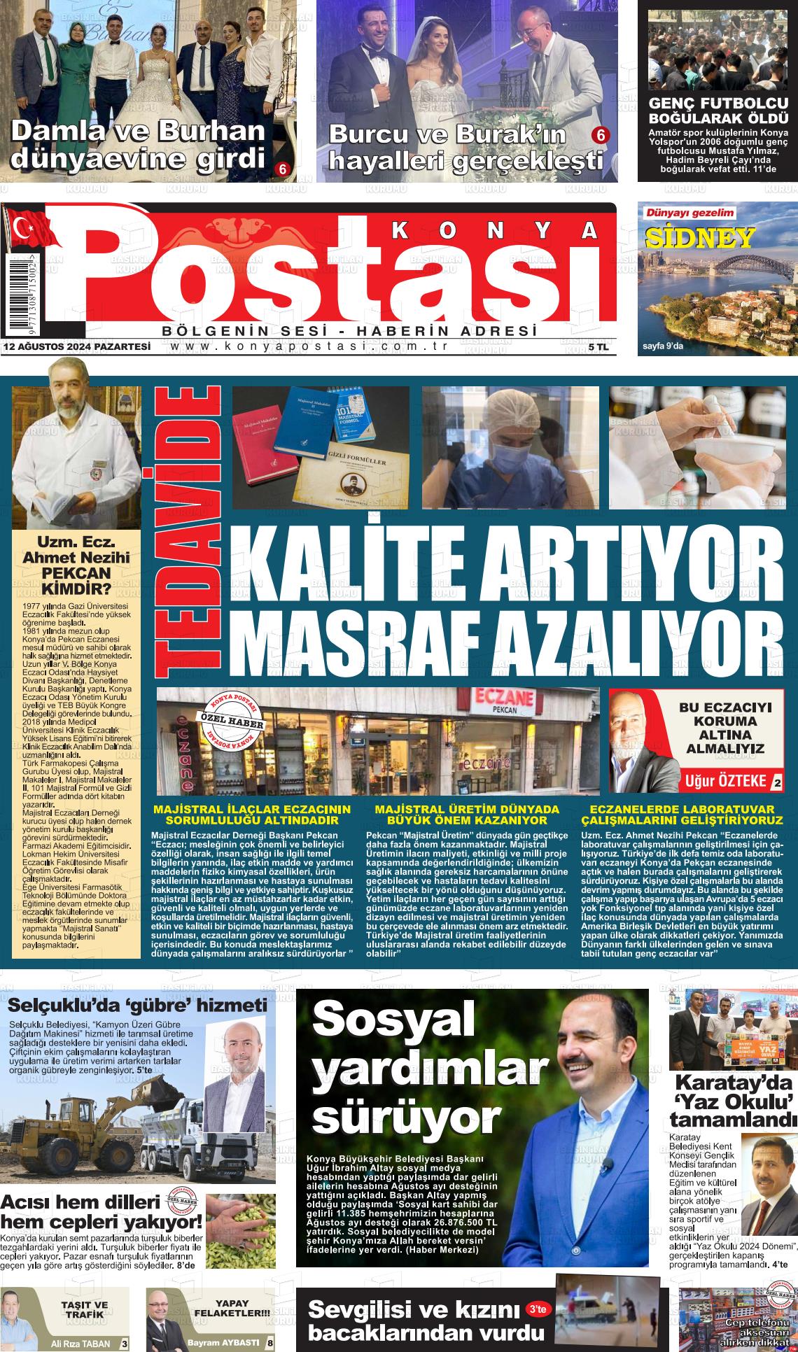 12 Ağustos 2024 Konya Postası Gazete Manşeti