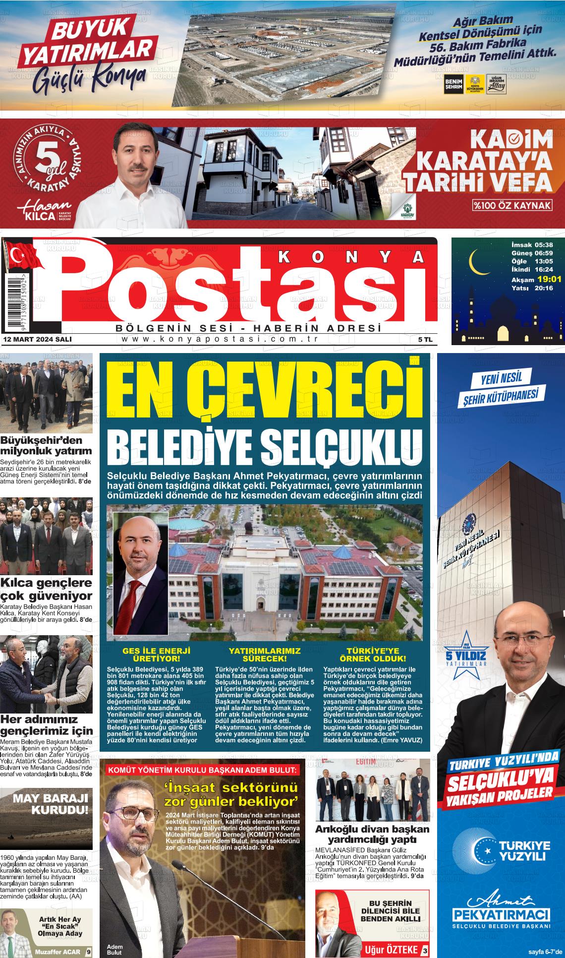 12 Mart 2024 Konya Postası Gazete Manşeti