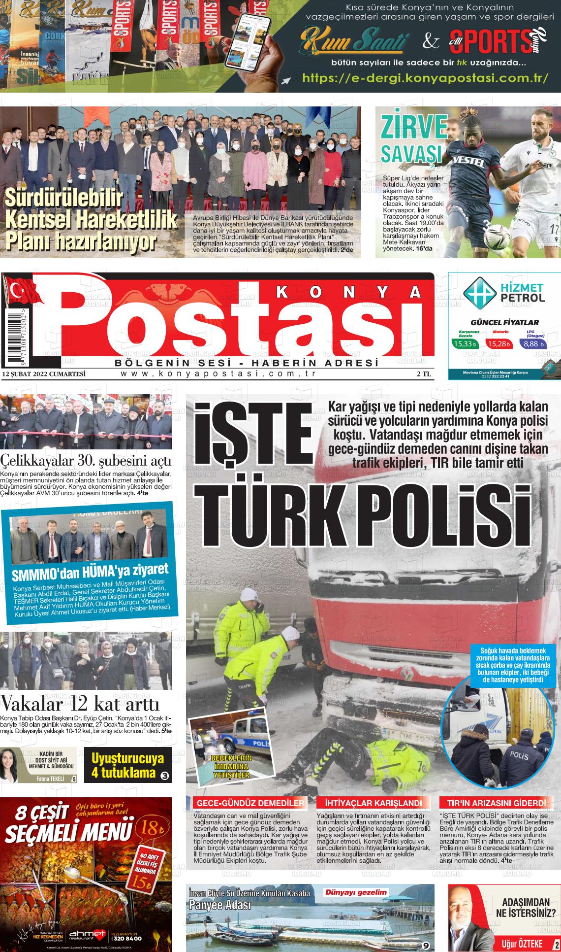 12 Şubat 2022 Konya Postası Gazete Manşeti