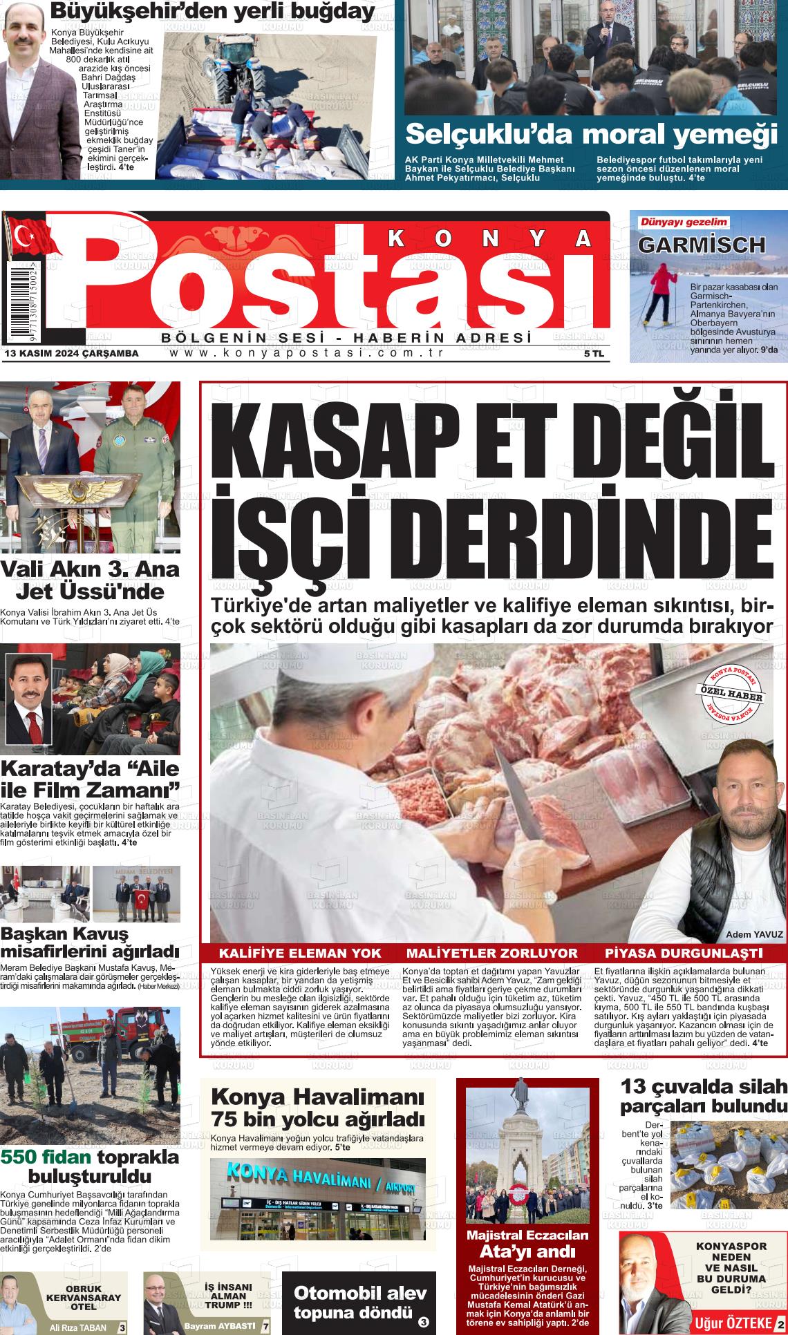 13 Kasım 2024 Konya Postası Gazete Manşeti