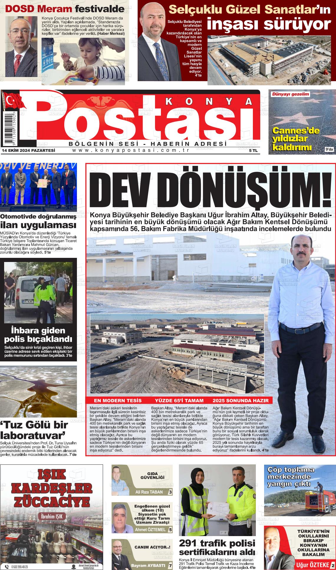 14 Ekim 2024 Konya Postası Gazete Manşeti