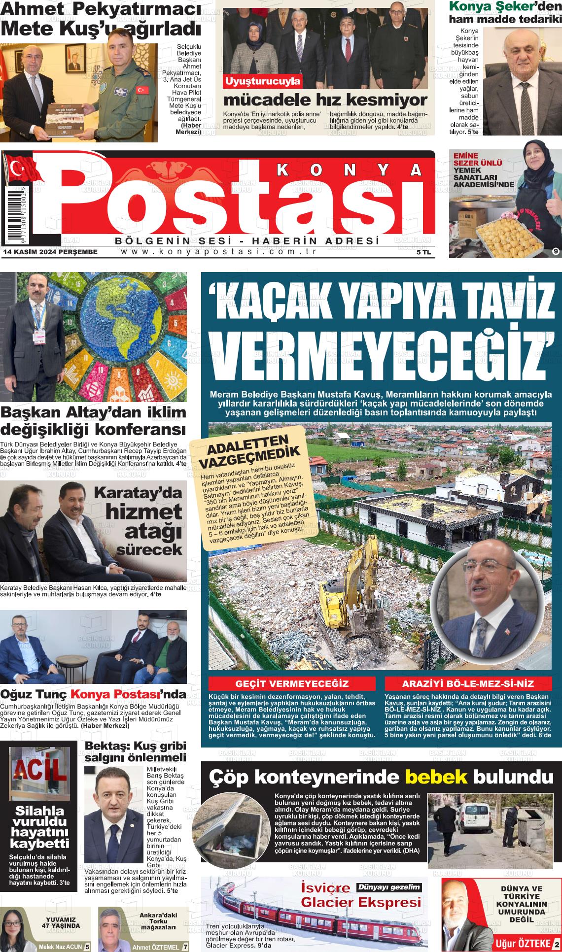 14 Kasım 2024 Konya Postası Gazete Manşeti