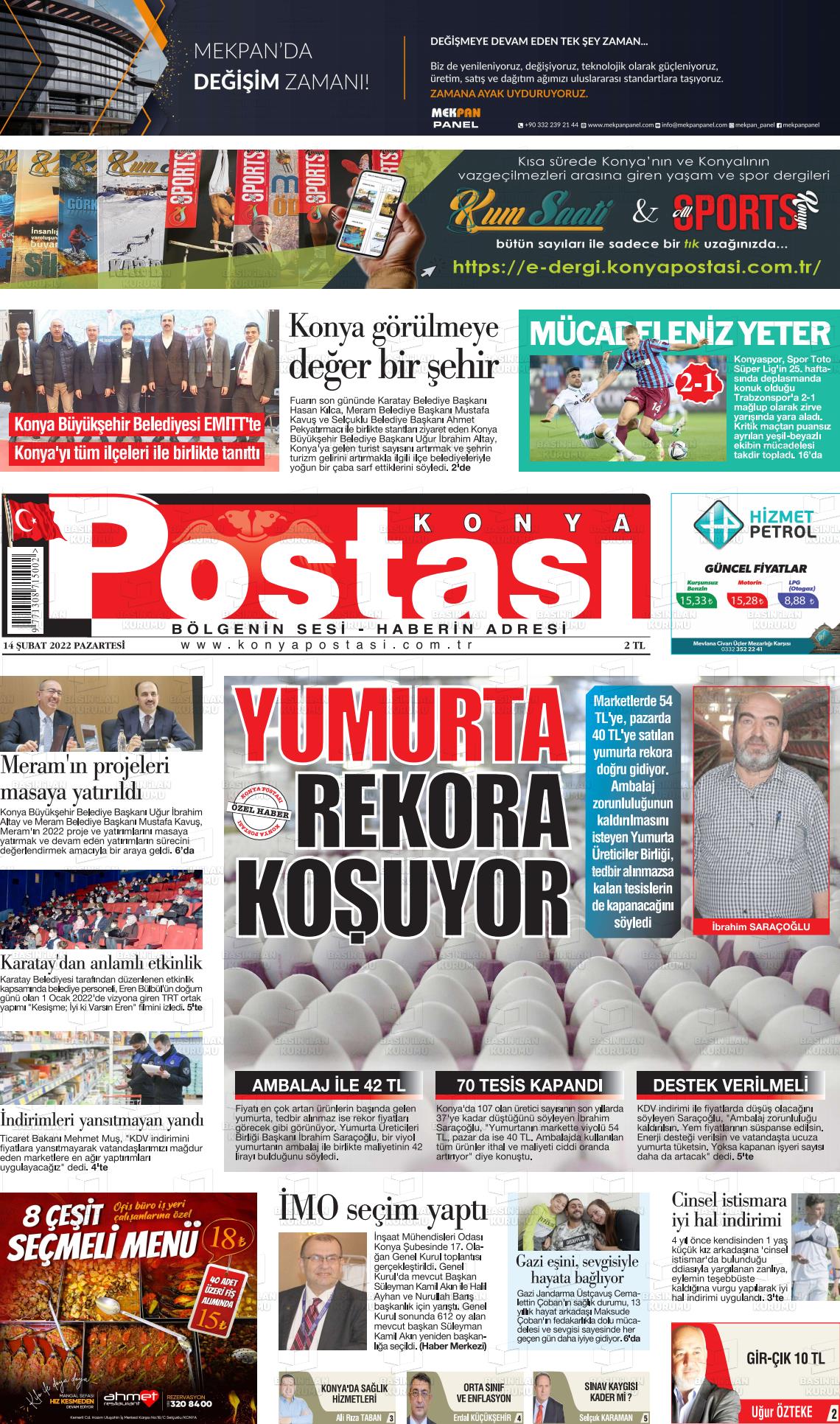 14 Nisan 2022 Konya Postası Gazete Manşeti