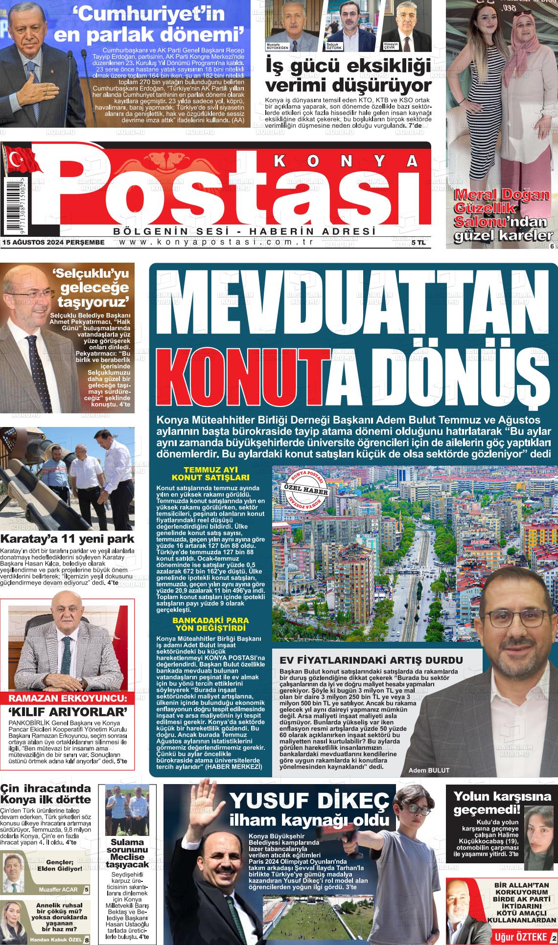 15 Ağustos 2024 Konya Postası Gazete Manşeti