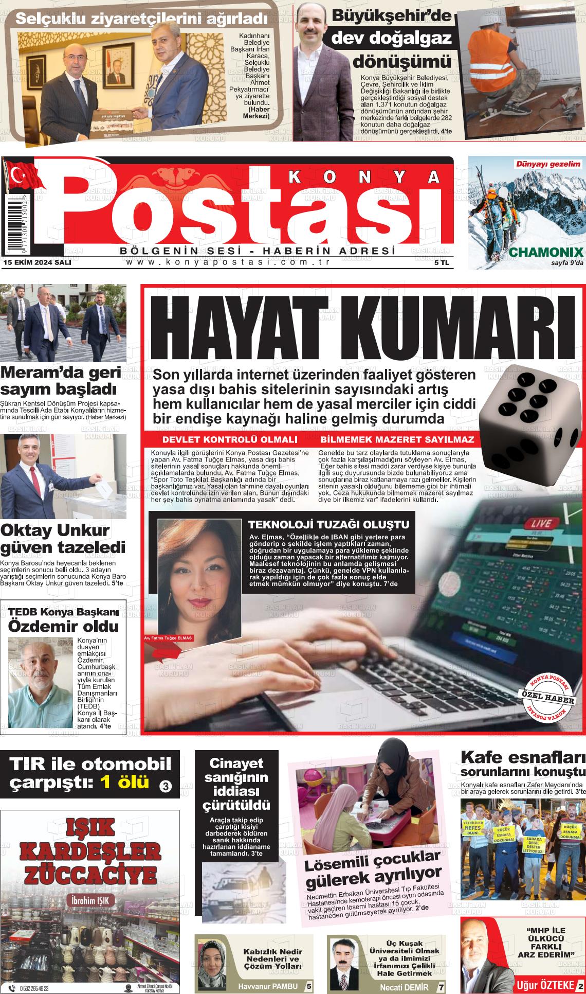 15 Ekim 2024 Konya Postası Gazete Manşeti