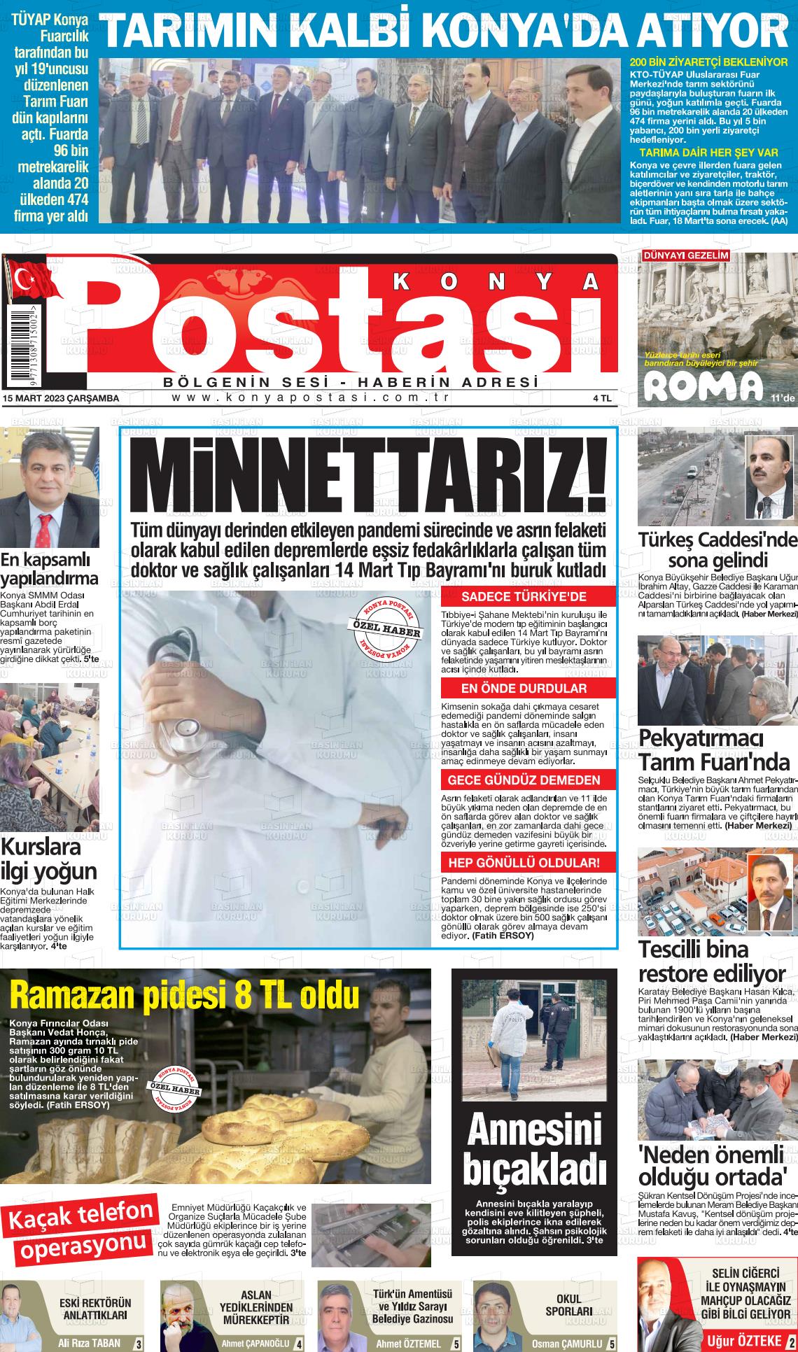 15 Mart 2023 Konya Postası Gazete Manşeti