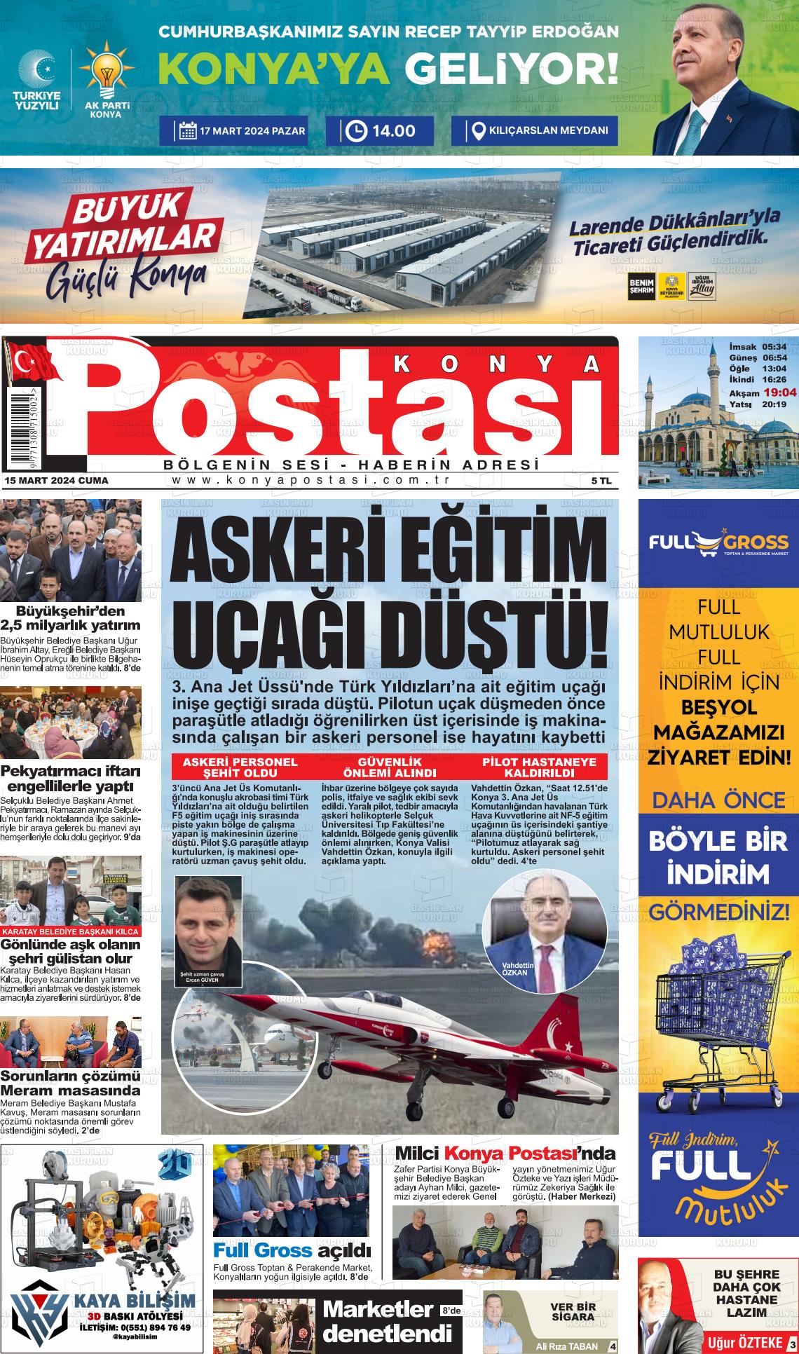 15 Mart 2024 Konya Postası Gazete Manşeti