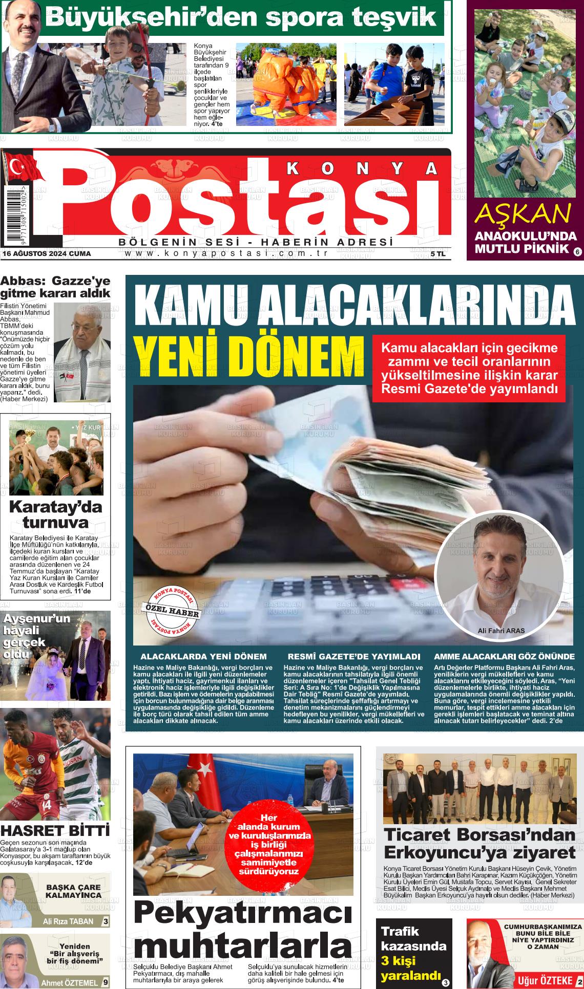 16 Ağustos 2024 Konya Postası Gazete Manşeti