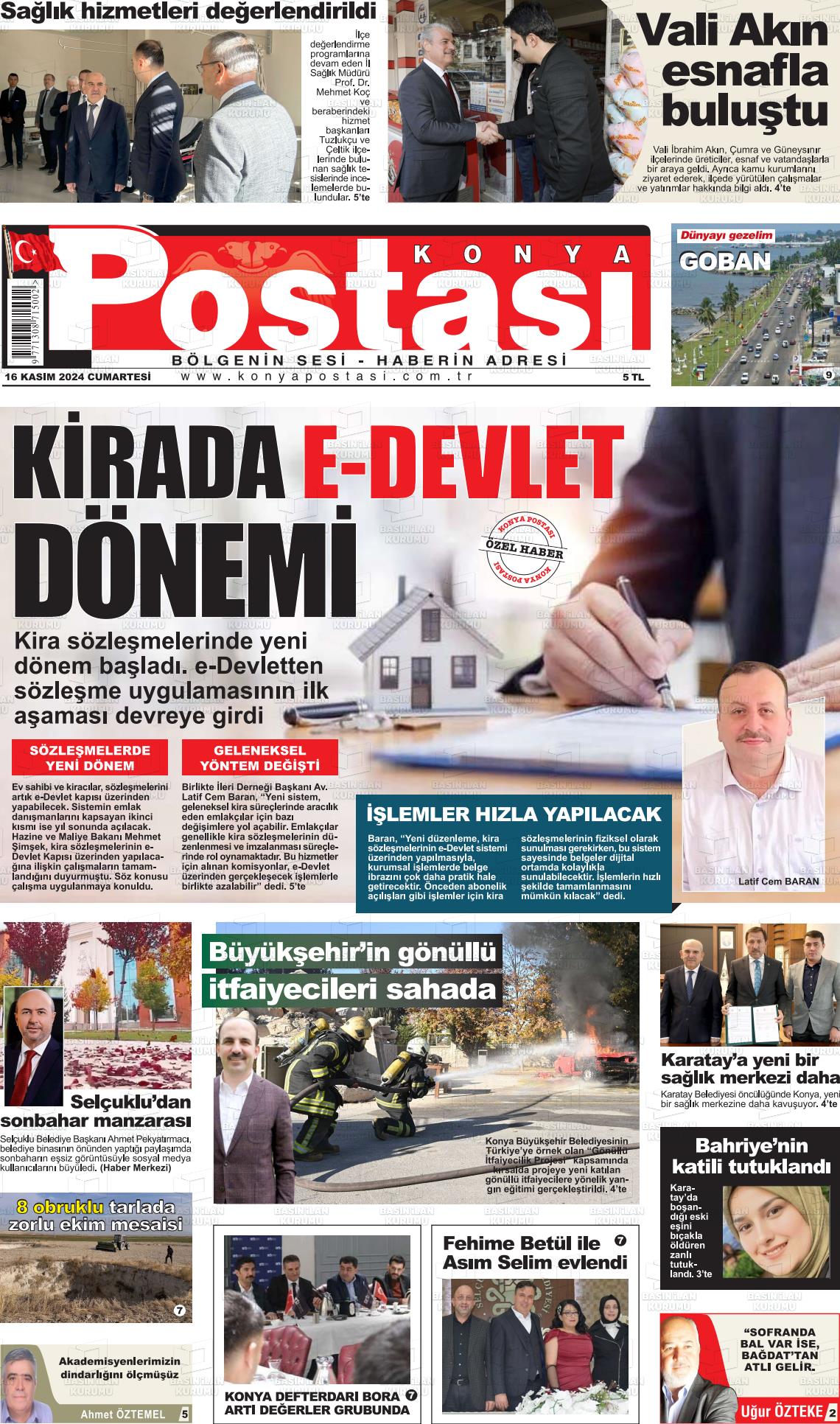 16 Kasım 2024 Konya Postası Gazete Manşeti