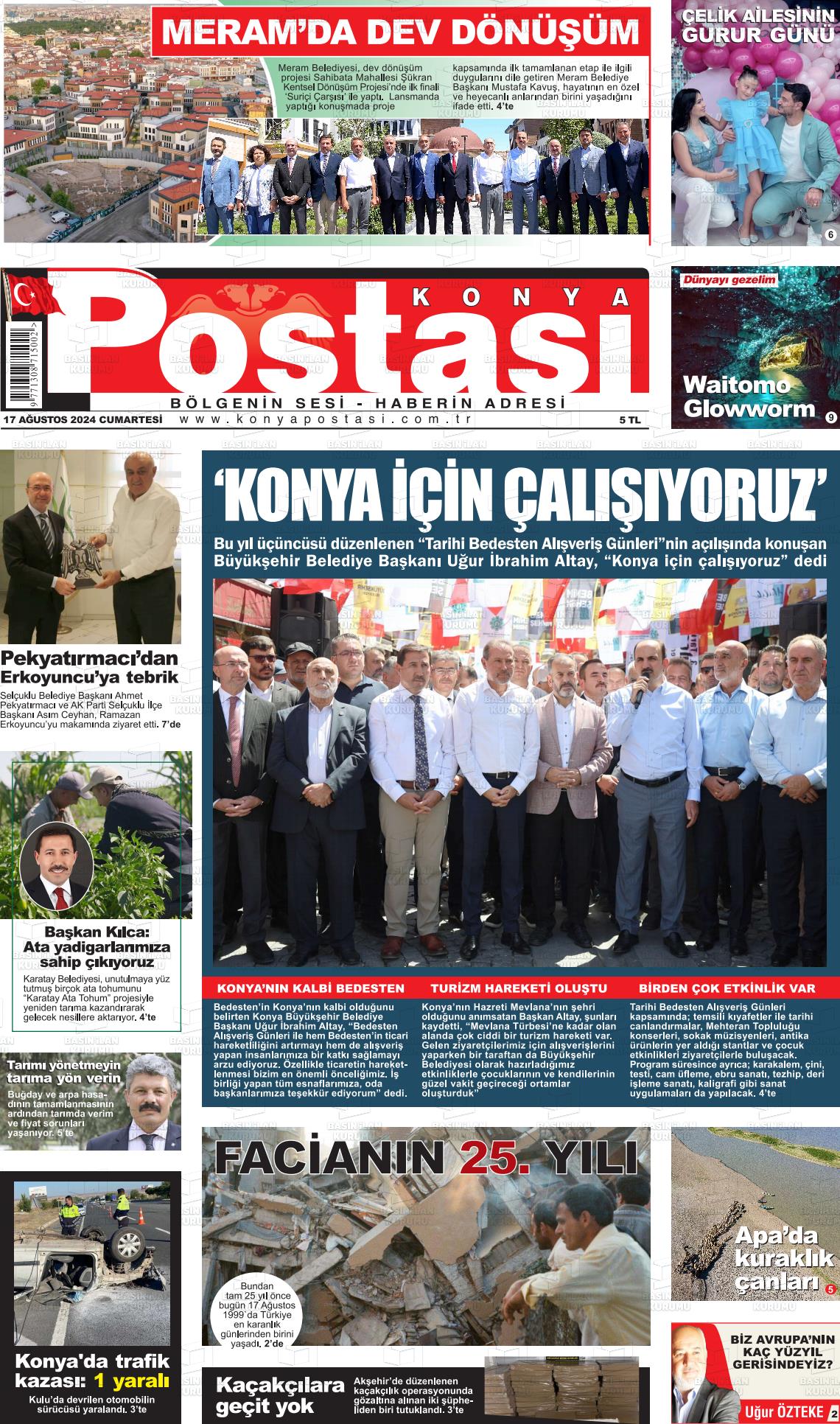 17 Ağustos 2024 Konya Postası Gazete Manşeti