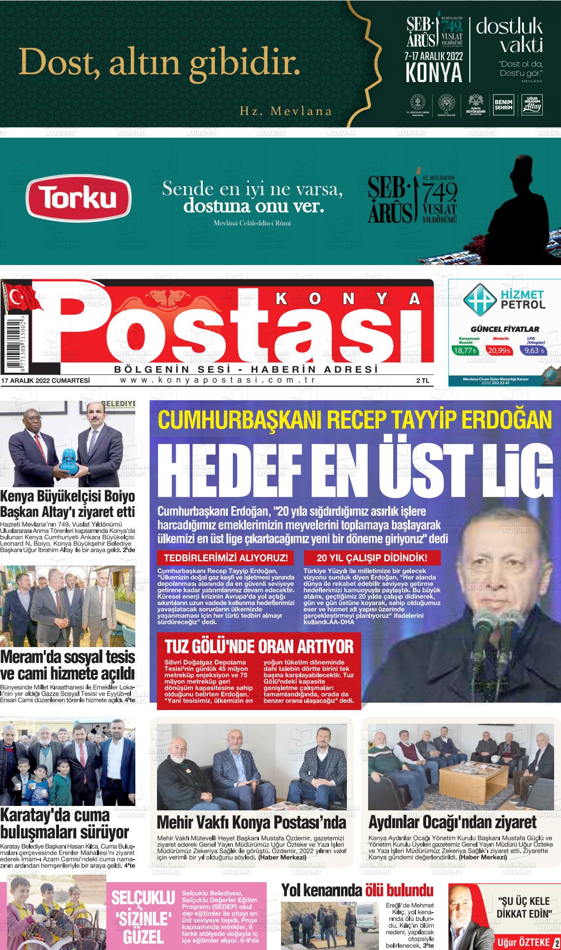 17 Aralık 2022 Konya Postası Gazete Manşeti