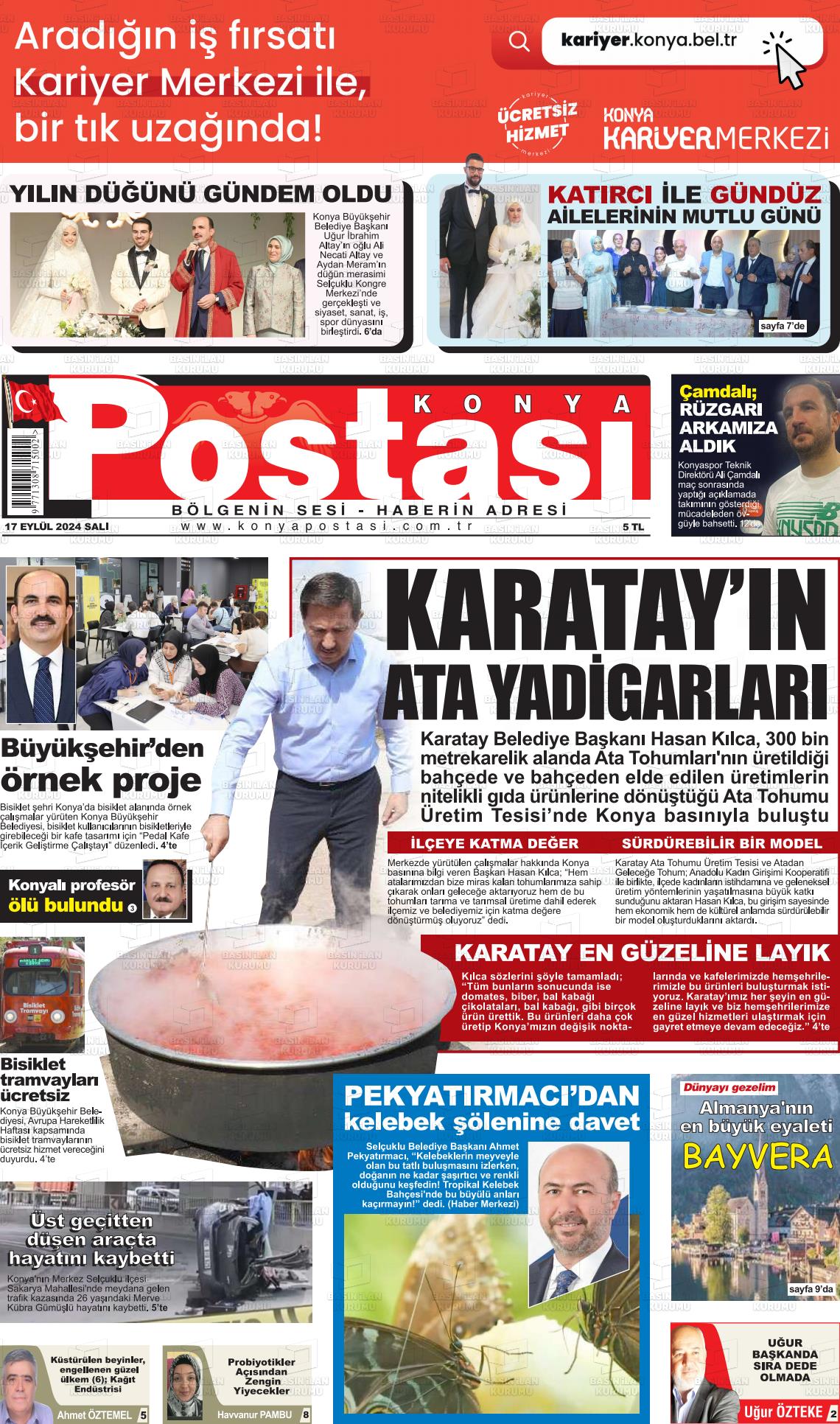 17 Eylül 2024 Konya Postası Gazete Manşeti