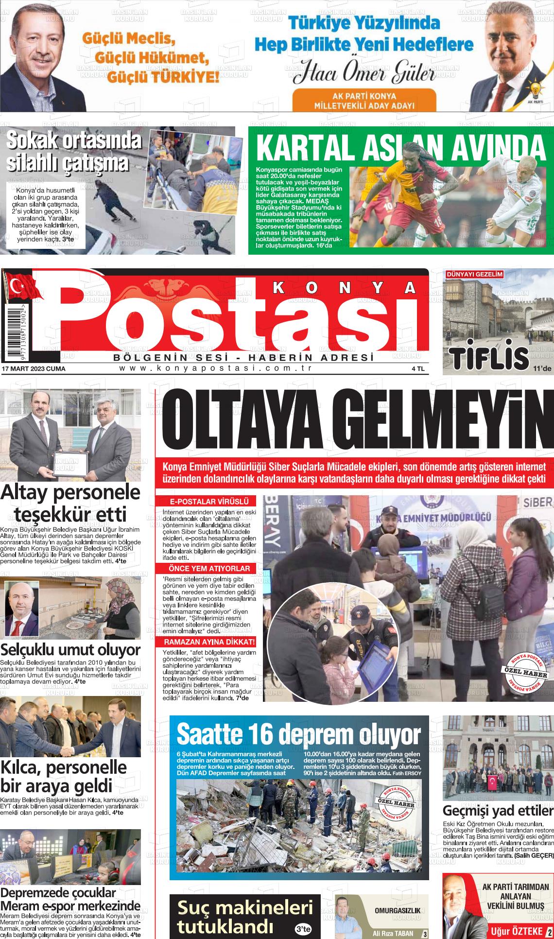 15 Mayıs 2023 Konya Postası Gazete Manşeti