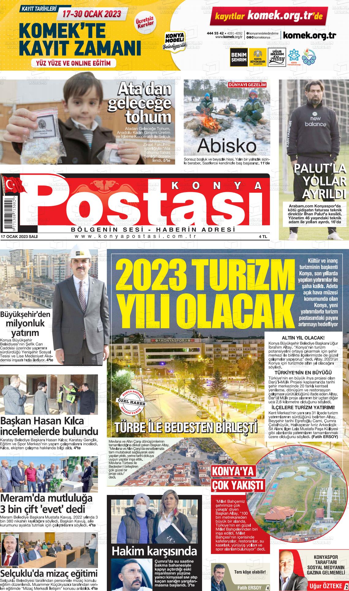 18 Ocak 2023 Konya Postası Gazete Manşeti