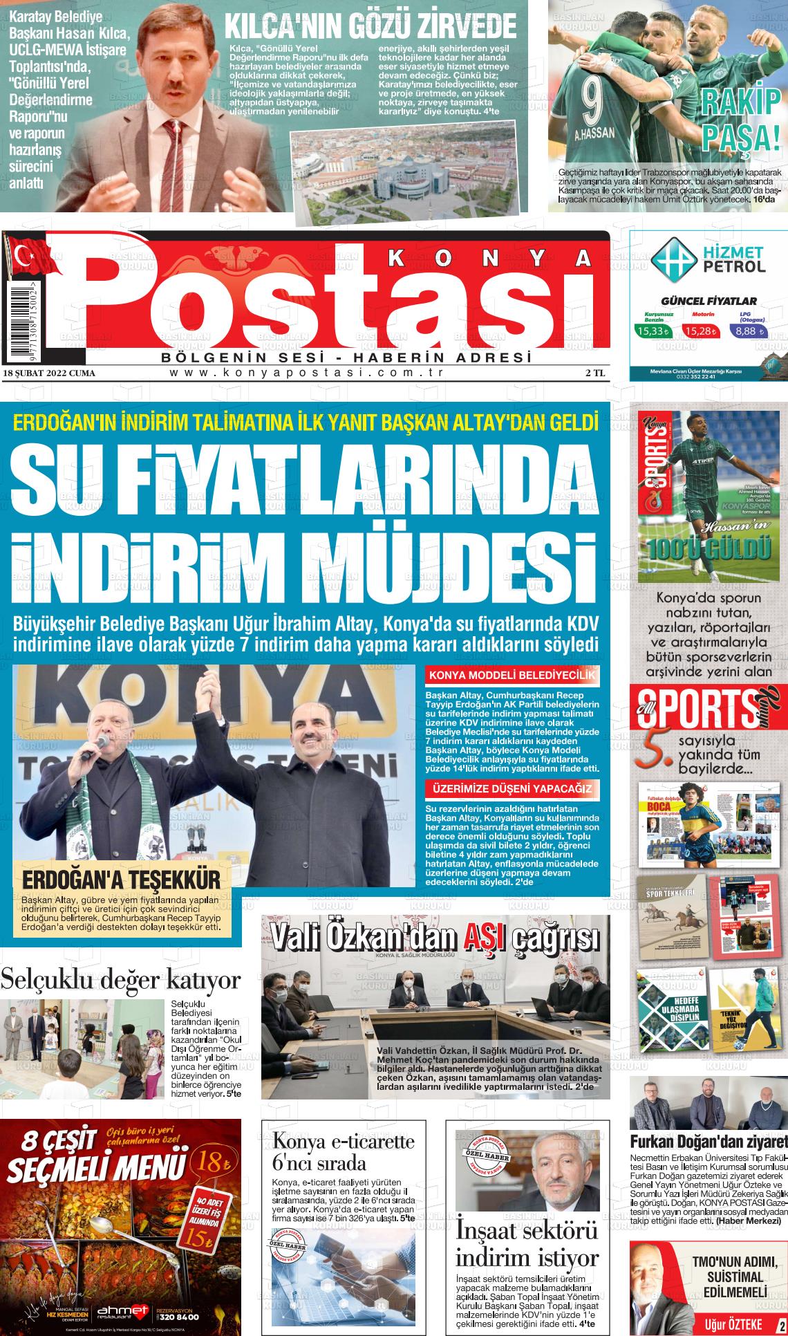 18 Şubat 2022 Konya Postası Gazete Manşeti