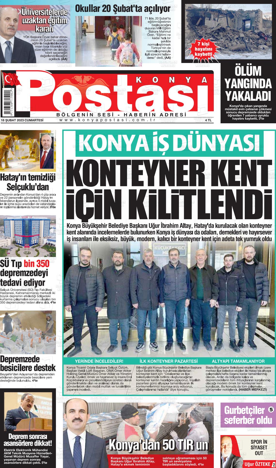 18 Nisan 2023 Konya Postası Gazete Manşeti