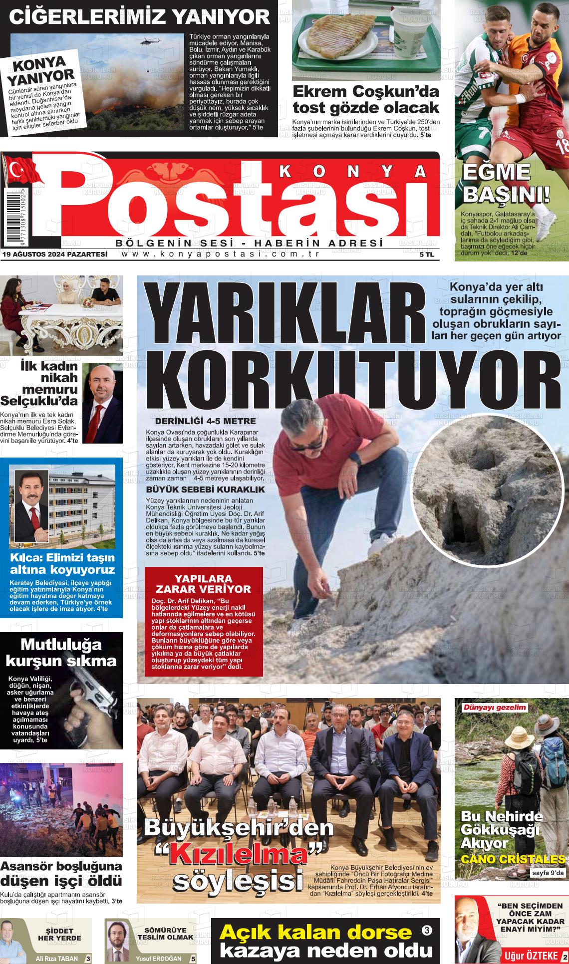 19 Ağustos 2024 Konya Postası Gazete Manşeti