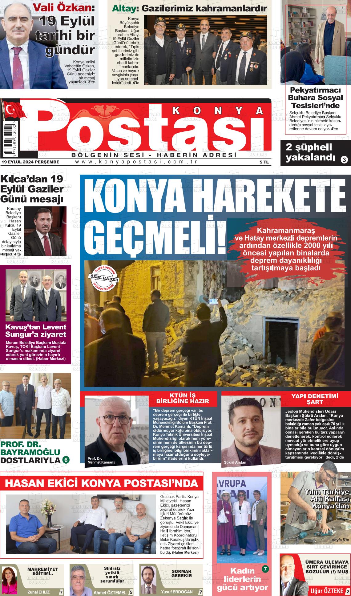 19 Eylül 2024 Konya Postası Gazete Manşeti