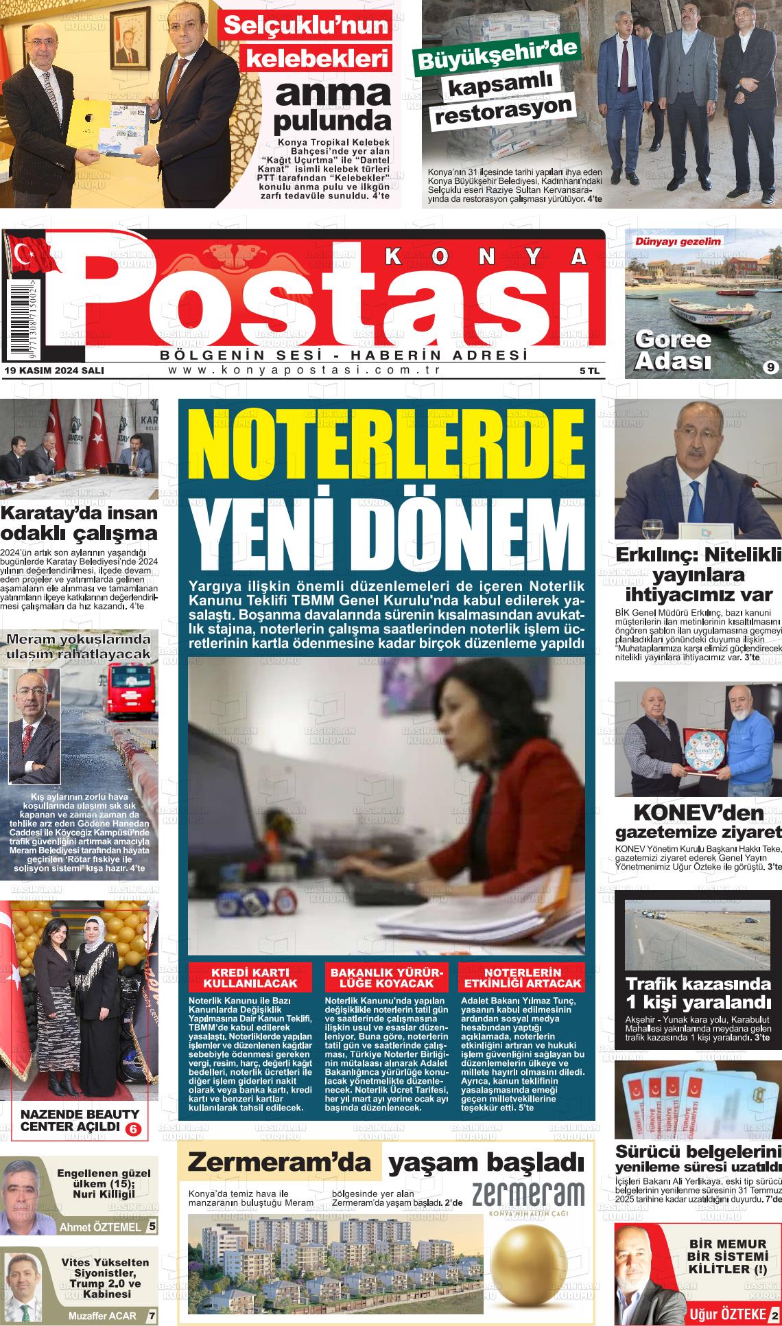 19 Kasım 2024 Konya Postası Gazete Manşeti