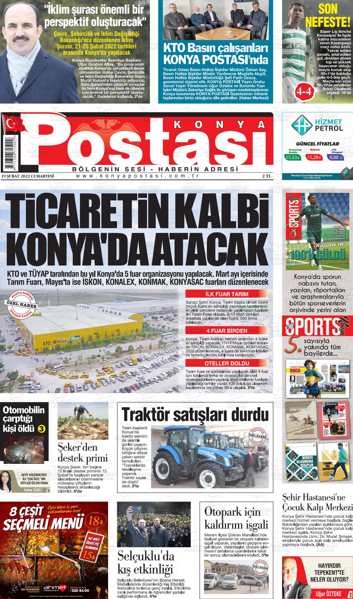 19 Şubat 2022 Konya Postası Gazete Manşeti