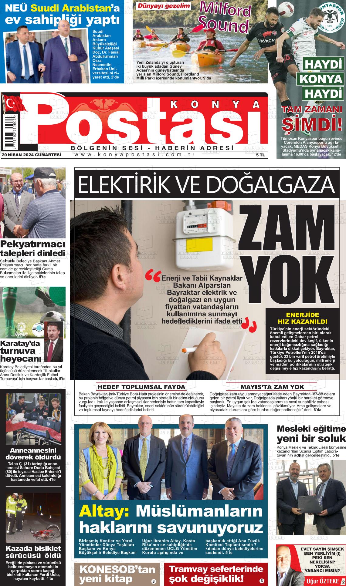 20 Nisan 2024 Konya Postası Gazete Manşeti