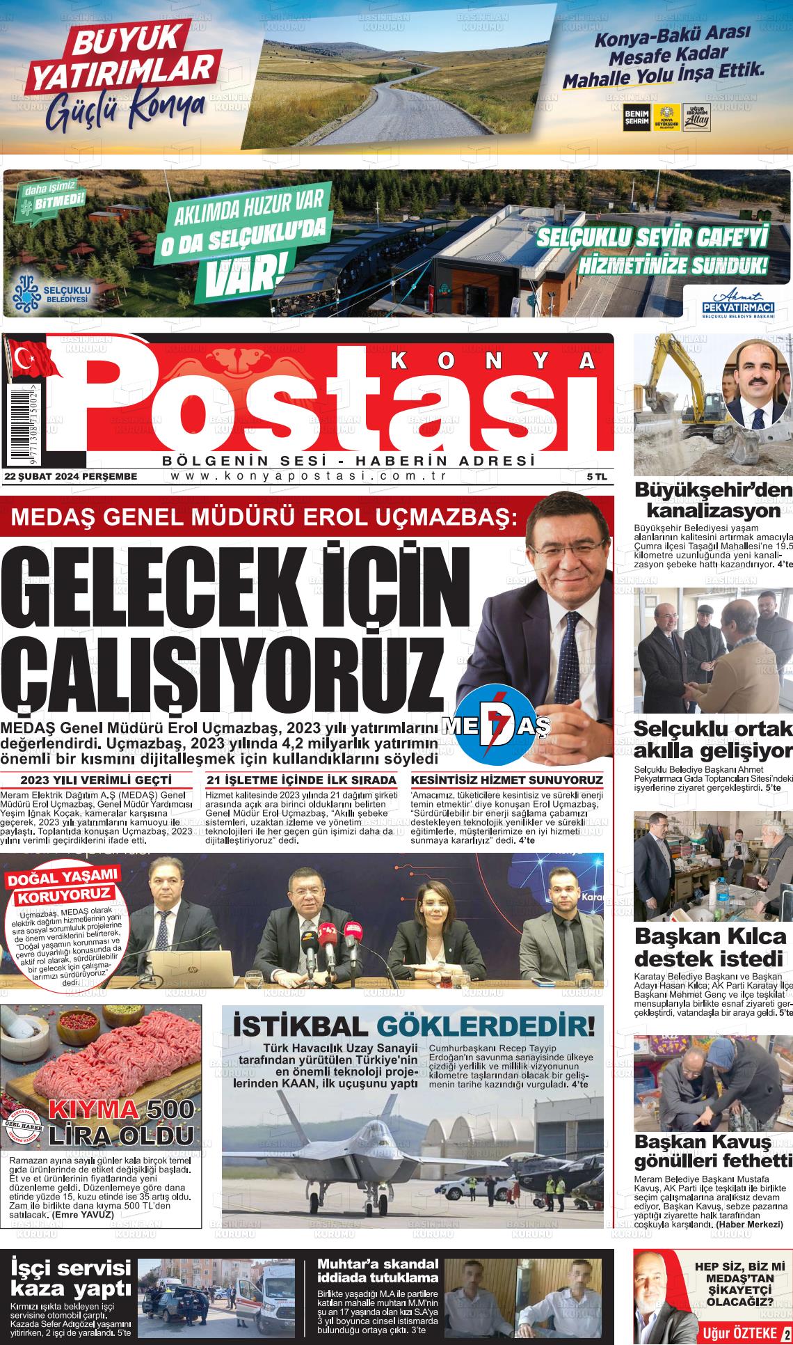 22 Şubat 2024 Konya Postası Gazete Manşeti