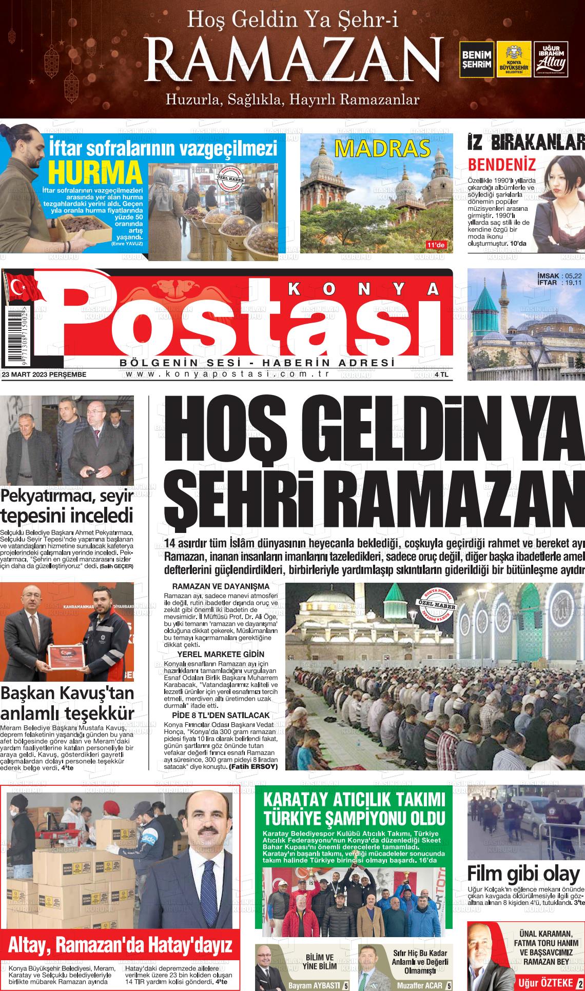 23 Mart 2023 Konya Postası Gazete Manşeti