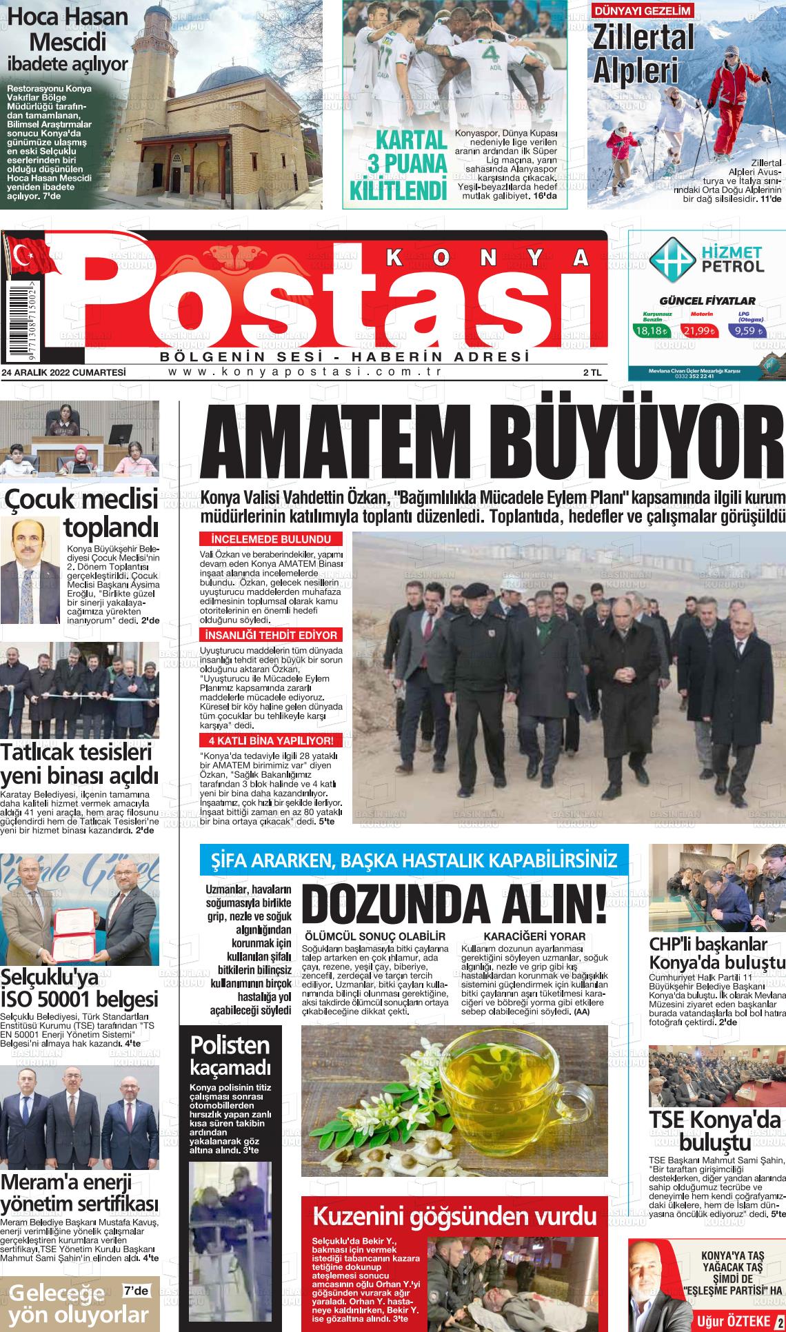 26 Aralık 2022 Konya Postası Gazete Manşeti