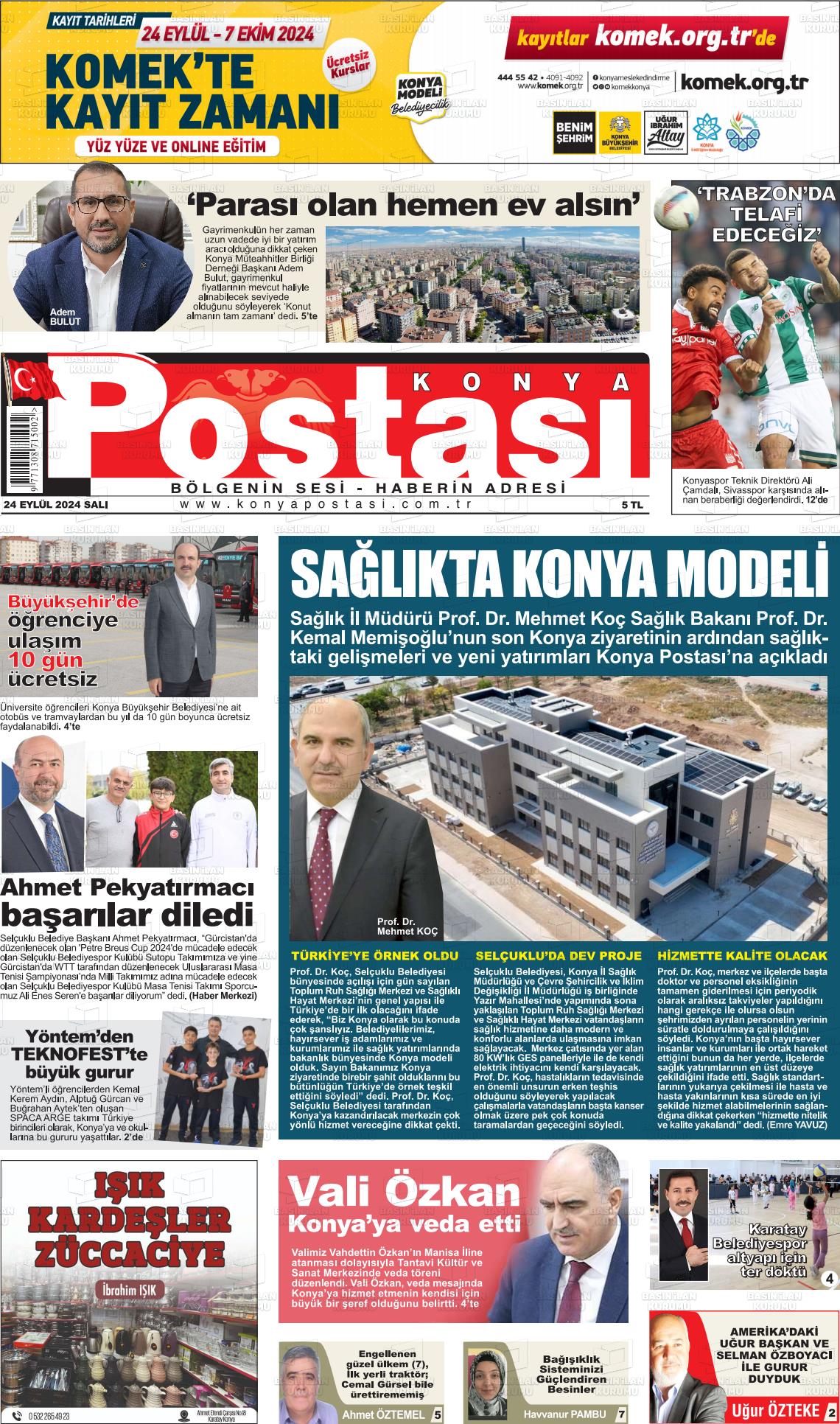 25 Eylül 2024 Konya Postası Gazete Manşeti