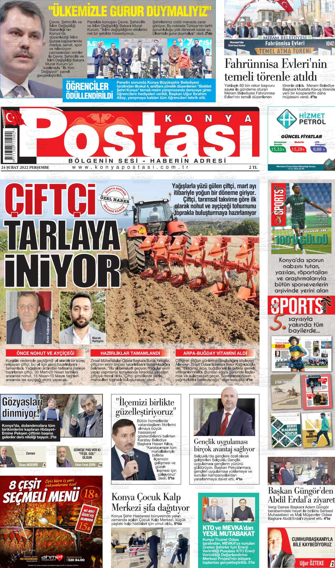 24 Şubat 2022 Konya Postası Gazete Manşeti