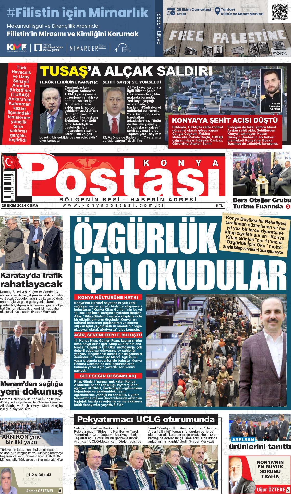 25 Ekim 2024 Konya Postası Gazete Manşeti