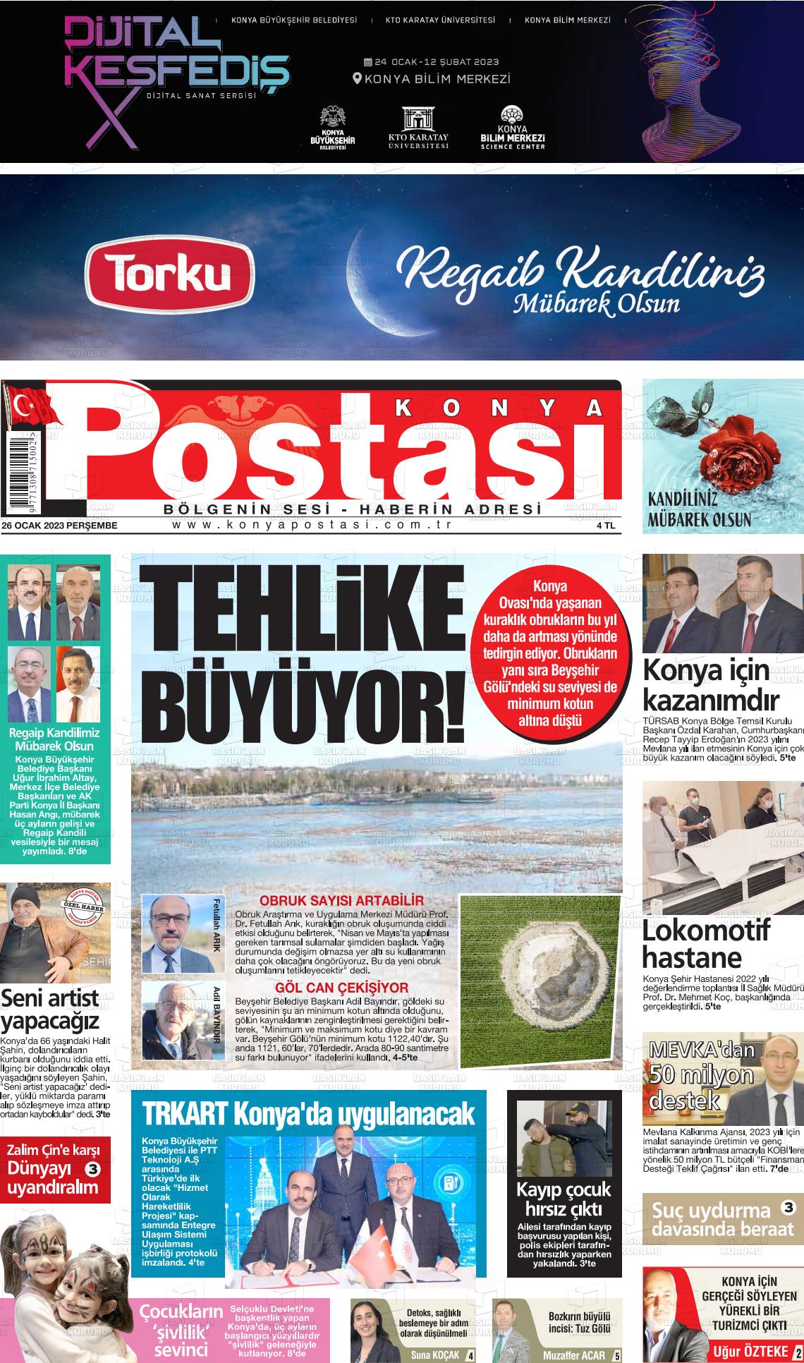 26 Ocak 2023 Konya Postası Gazete Manşeti