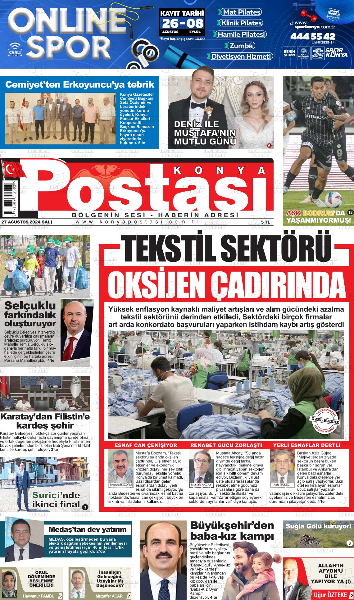 27 Ağustos 2024 Konya Postası Gazete Manşeti