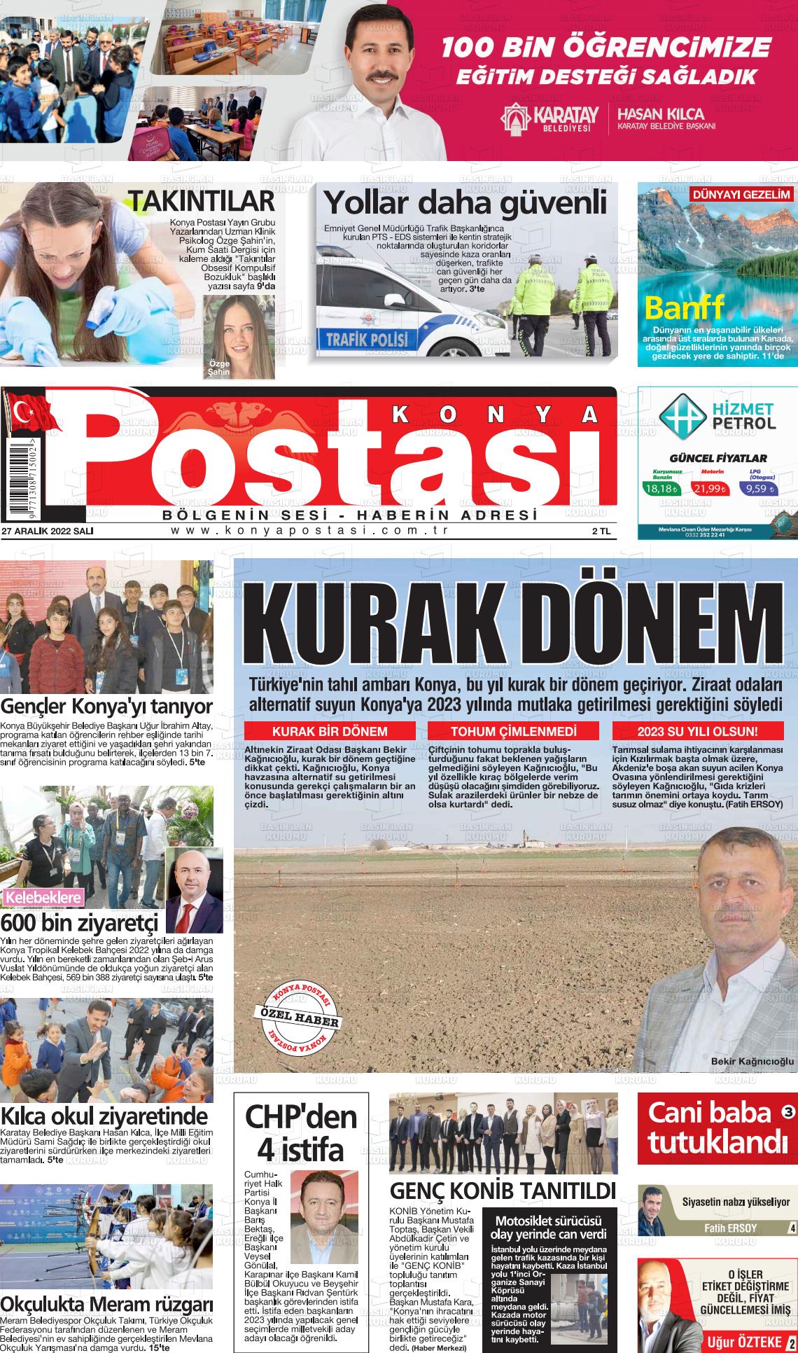 27 Aralık 2022 Konya Postası Gazete Manşeti