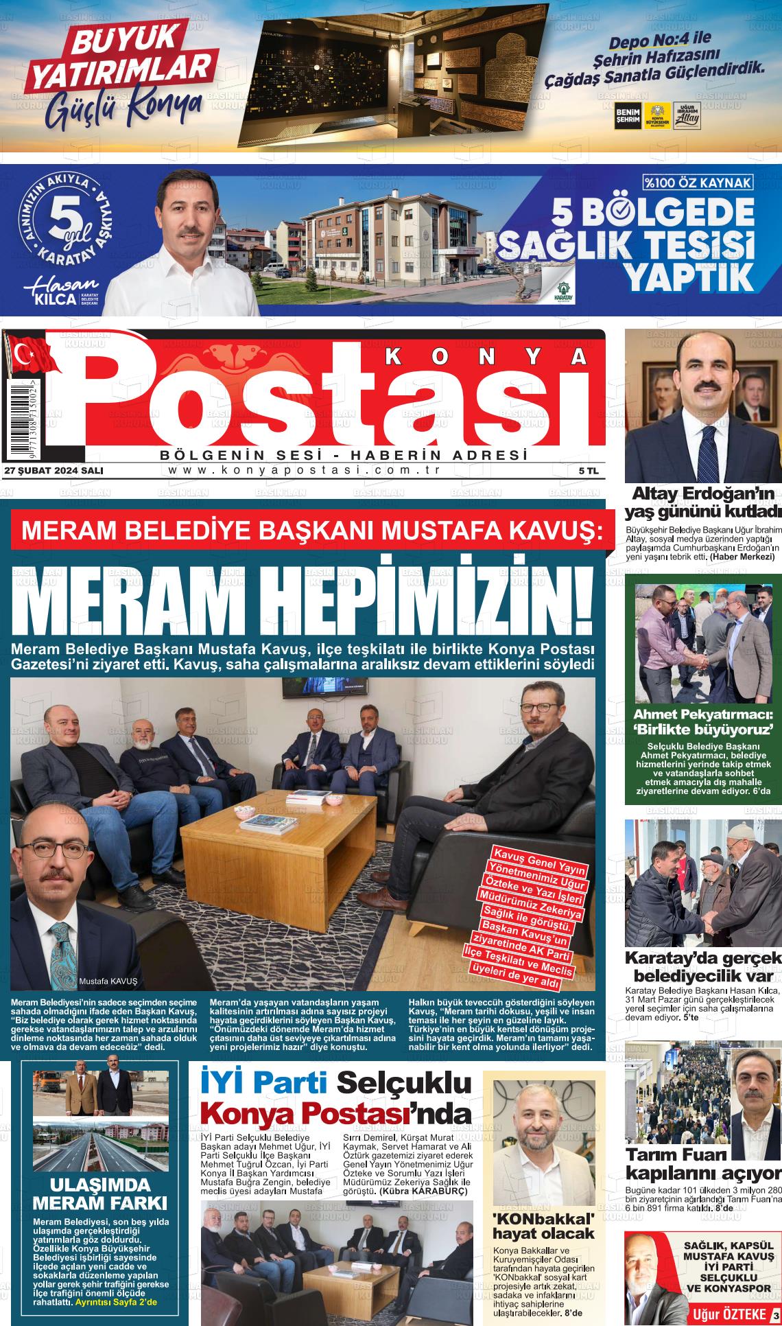 27 Şubat 2024 Konya Postası Gazete Manşeti