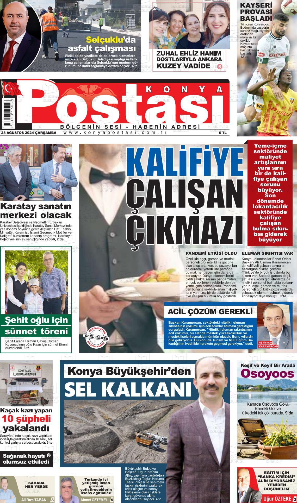 28 Ağustos 2024 Konya Postası Gazete Manşeti