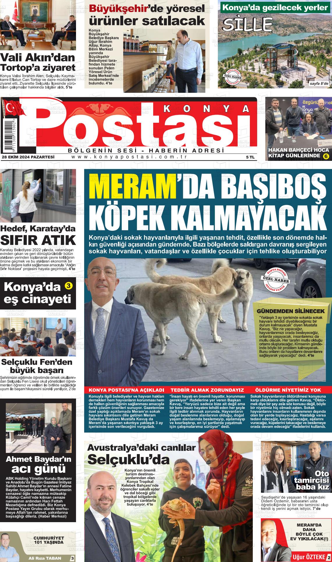 28 Ekim 2024 Konya Postası Gazete Manşeti