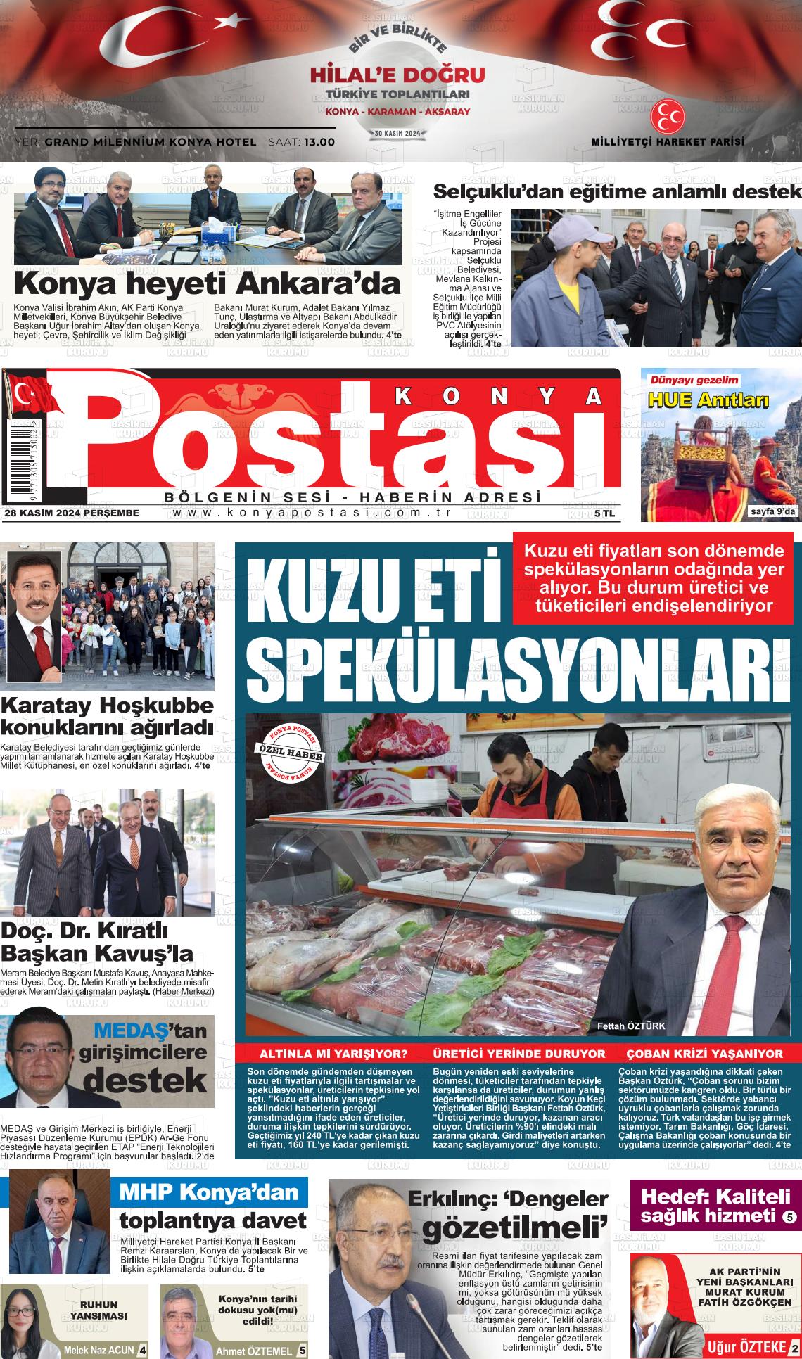 02 Aralık 2024 Konya Postası Gazete Manşeti