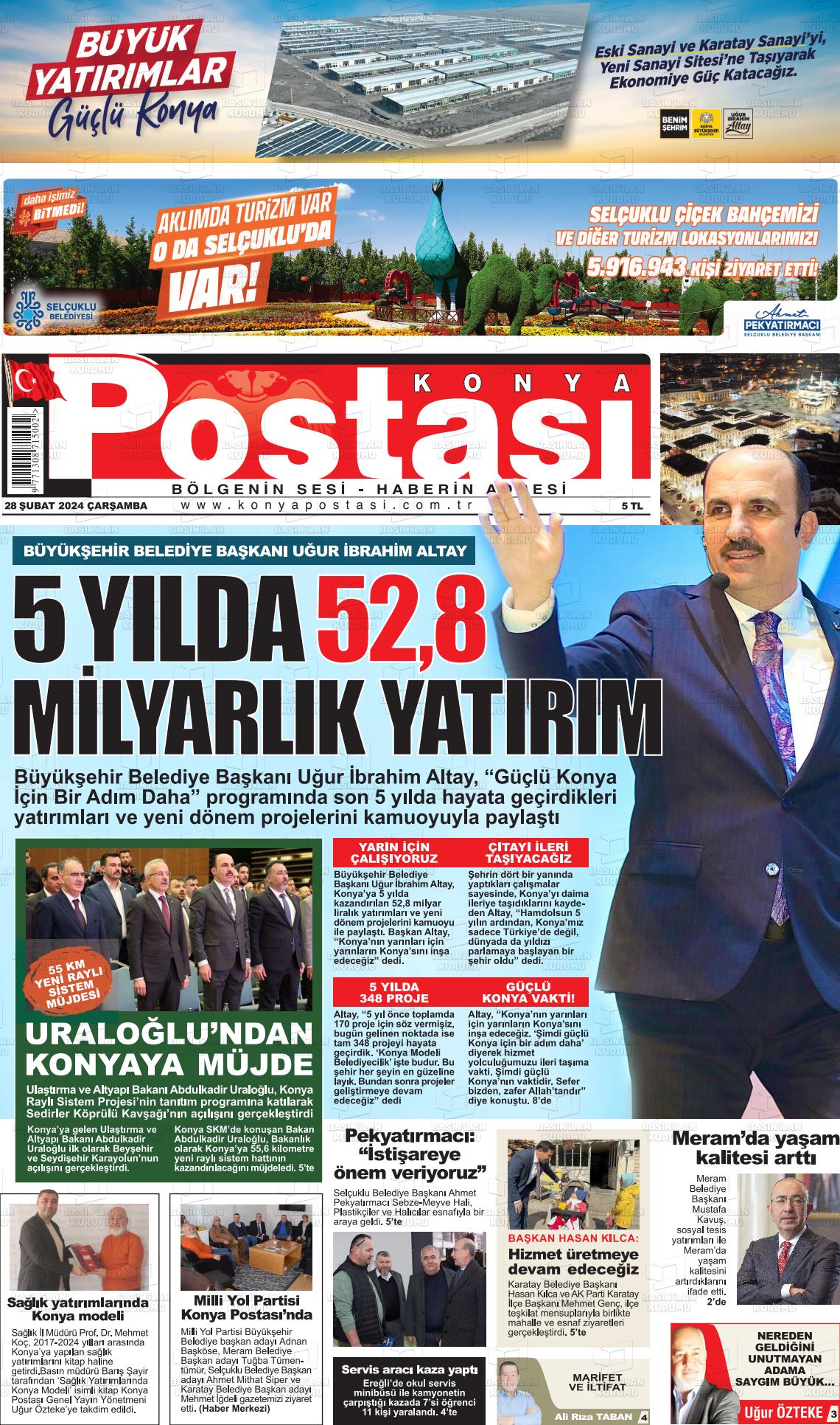 28 Şubat 2024 Konya Postası Gazete Manşeti