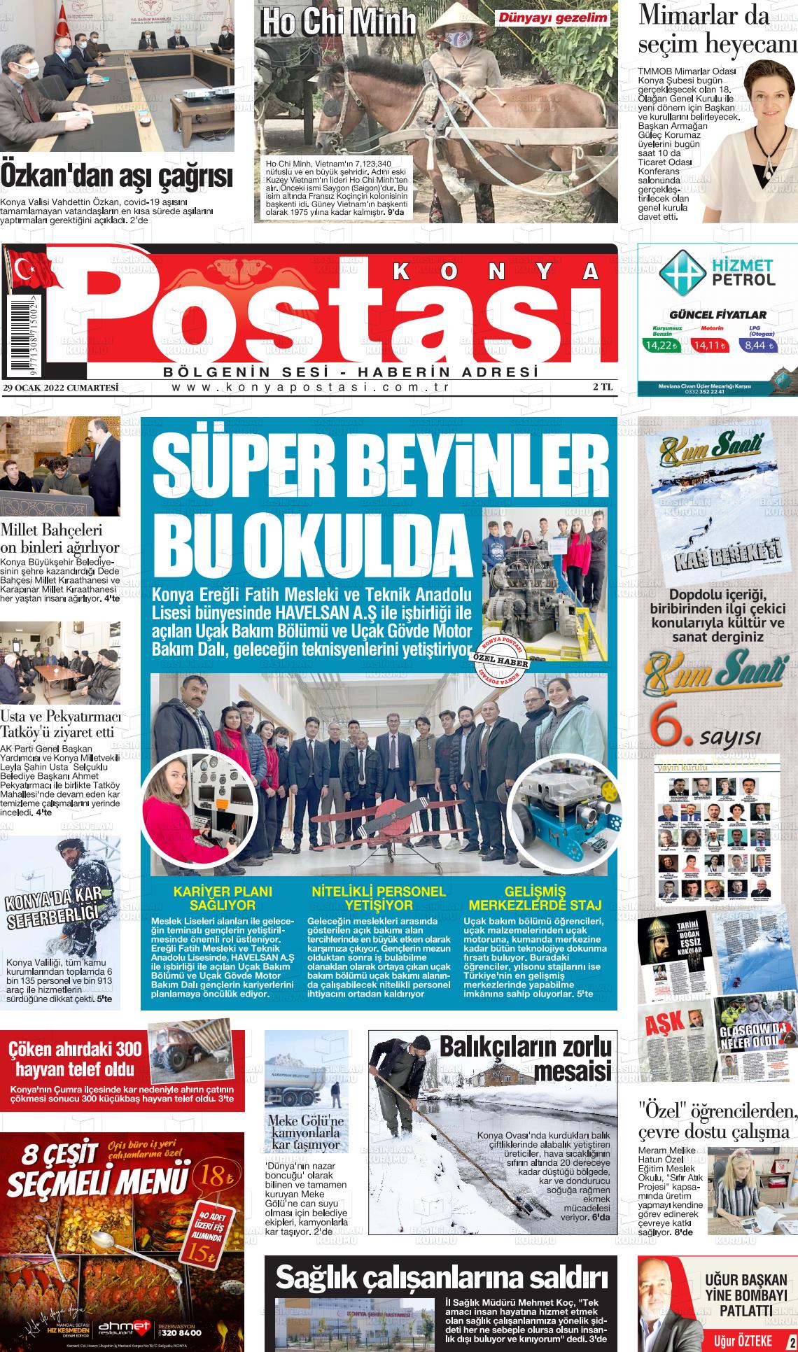 29 Ocak 2022 Konya Postası Gazete Manşeti