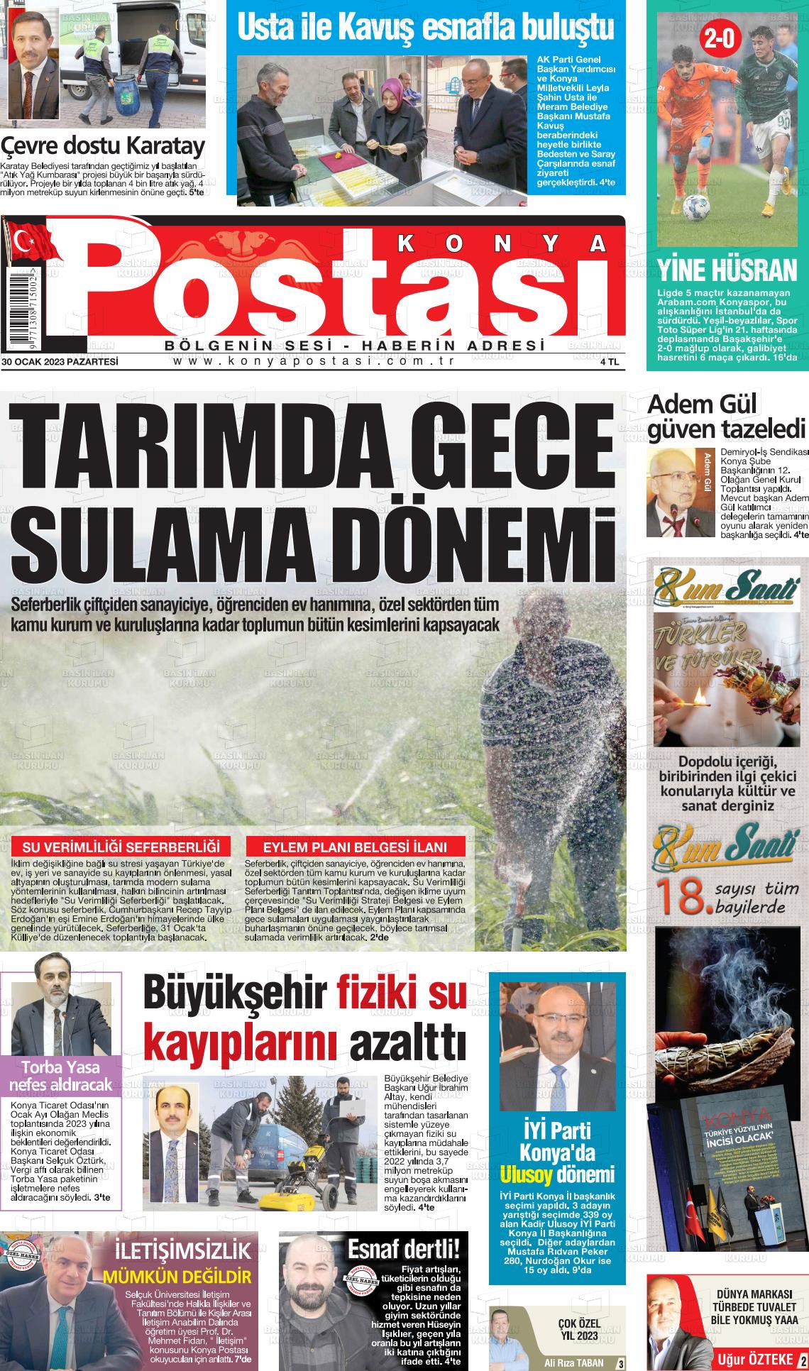 30 Ocak 2023 Konya Postası Gazete Manşeti