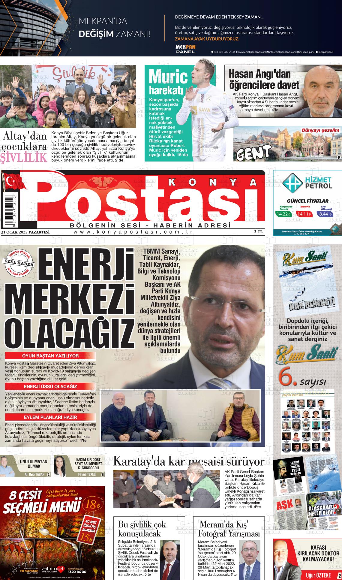 31 Ocak 2022 Konya Postası Gazete Manşeti