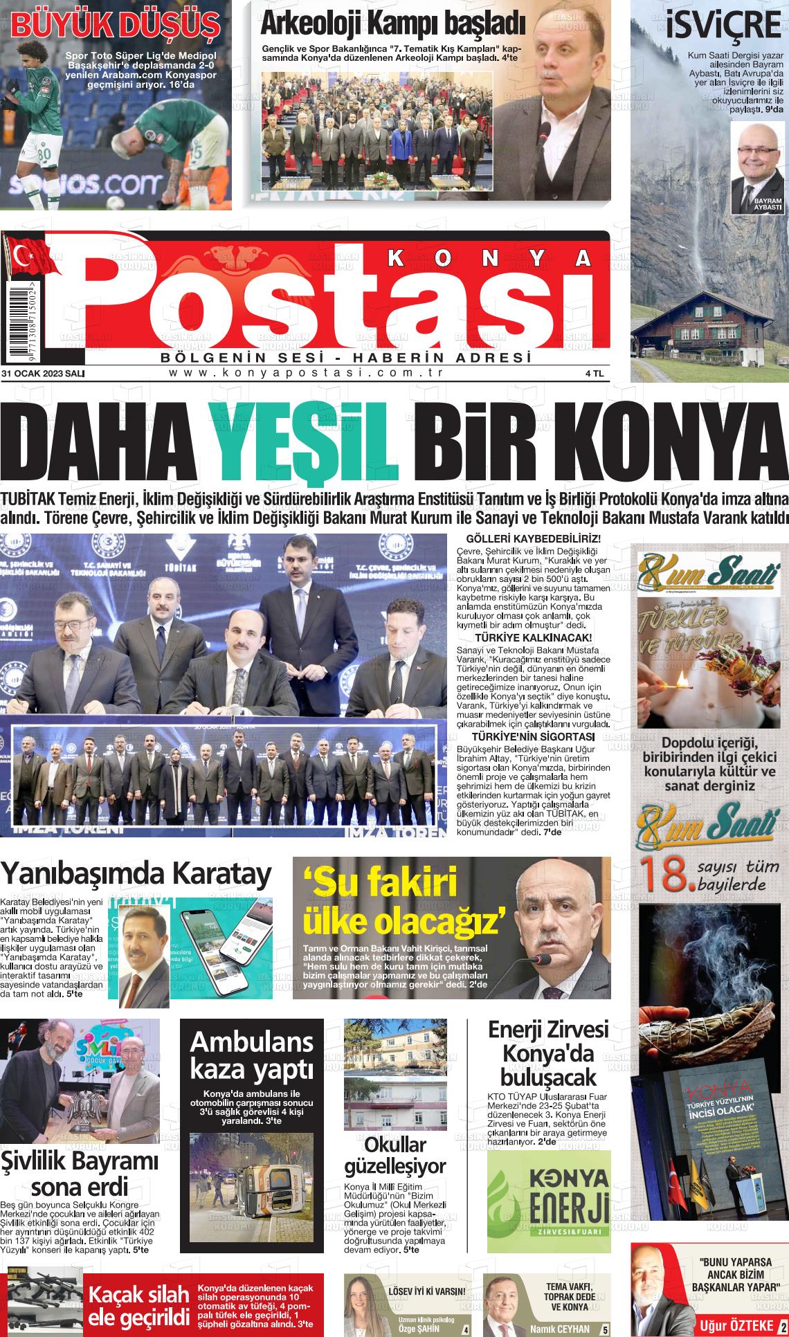 31 Ocak 2023 Konya Postası Gazete Manşeti