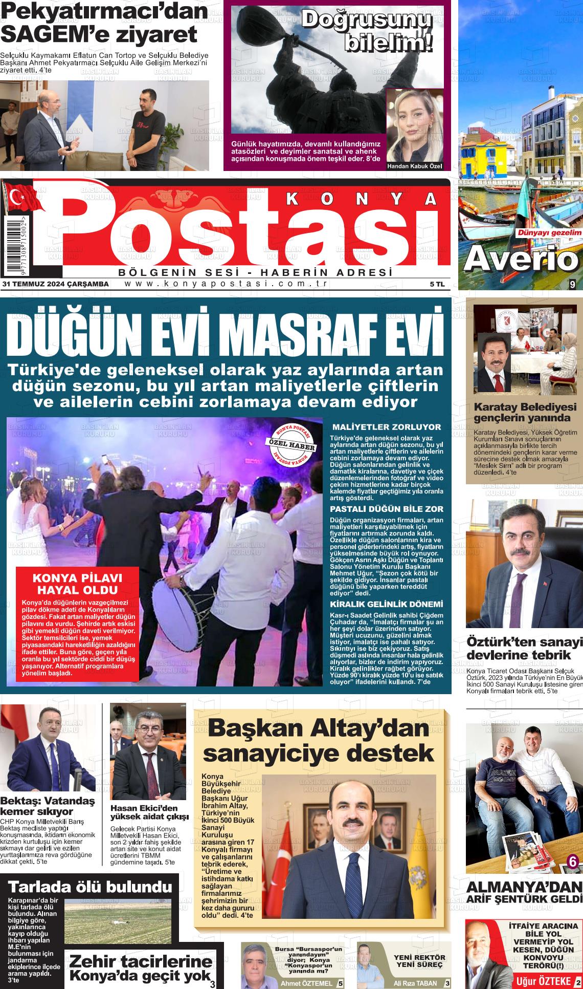 31 Temmuz 2024 Konya Postası Gazete Manşeti