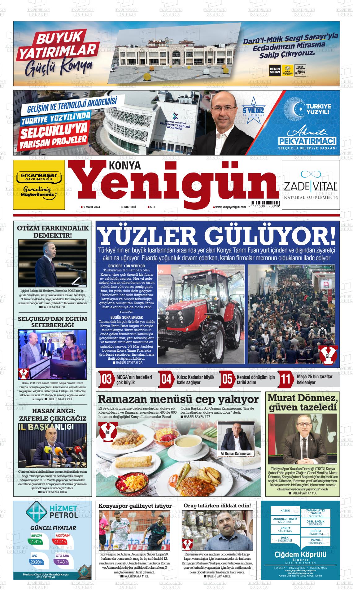 09 Mart 2024 Konya YeniGün Gazete Manşeti